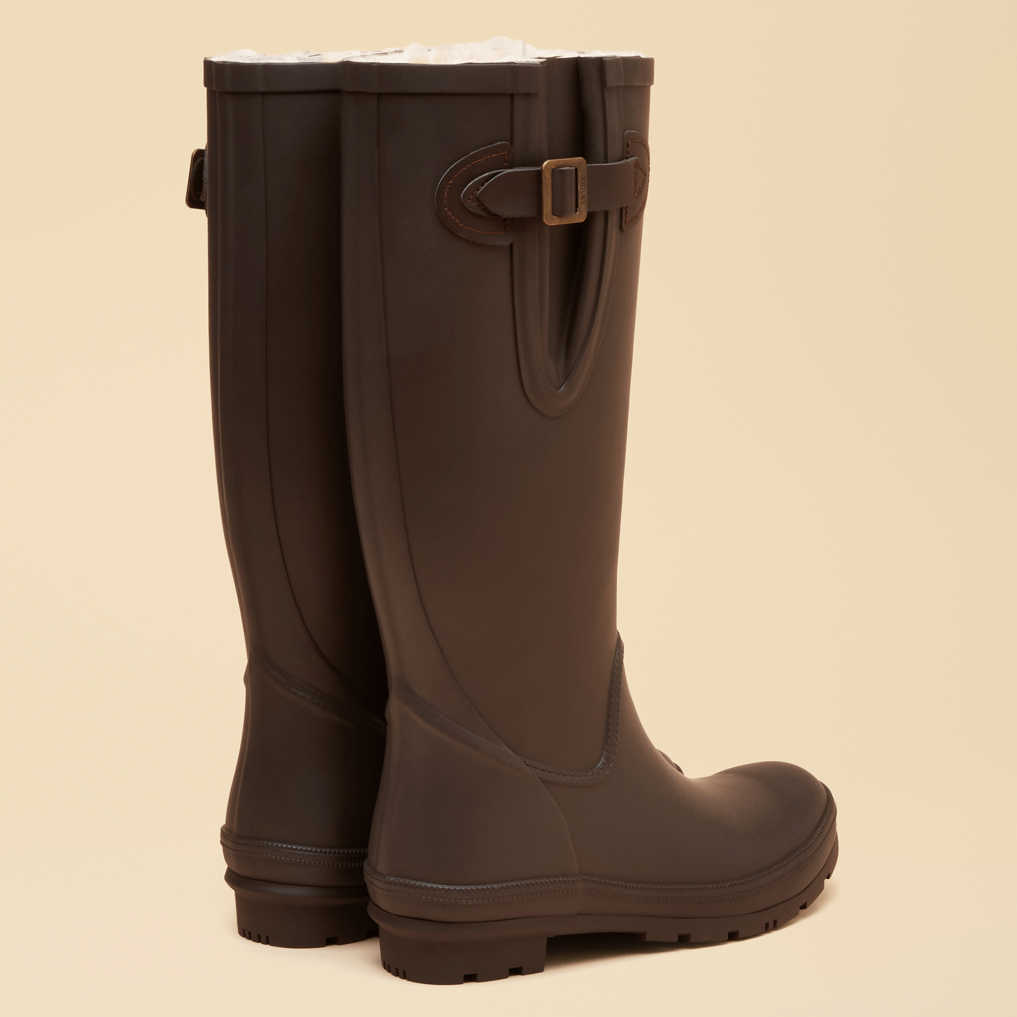Joules Houghton Fur Lined Adjustable Tall Wellies Chocolate Brown
