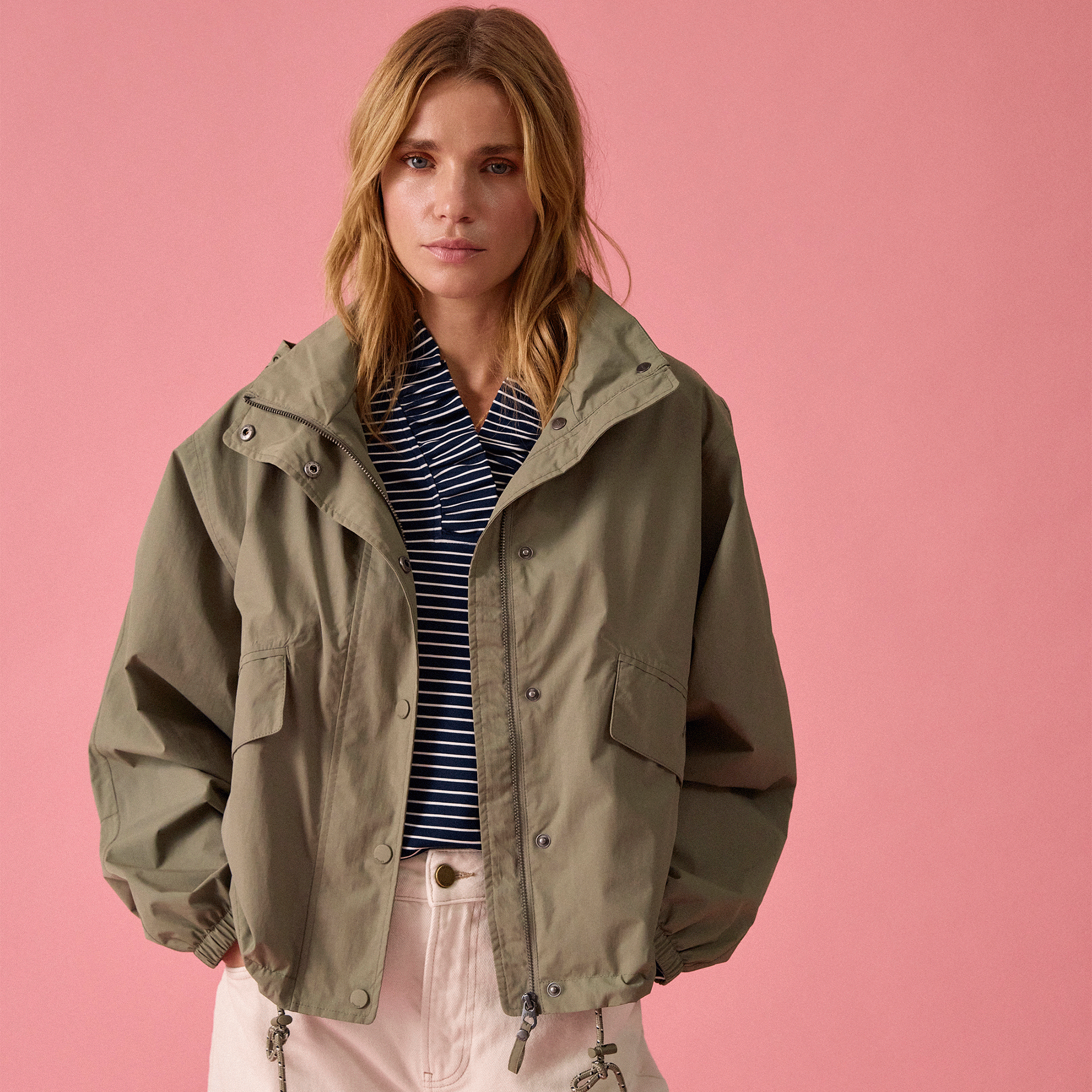 Joules Hove Waterproof Windbreaker With Packable Hood in Khaki Green