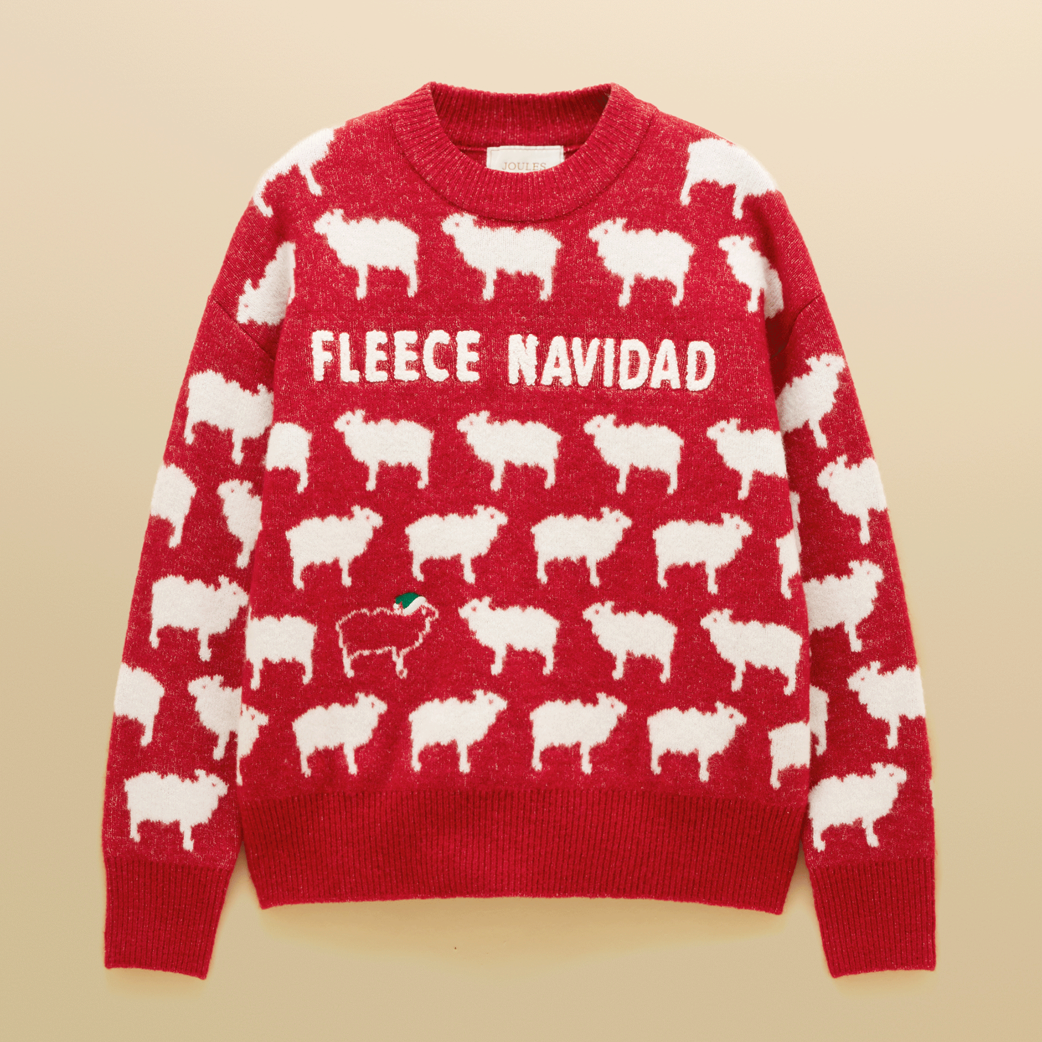 Joules Intarsia Knitted Fleece Navidad Relaxed Fit Crew Neck Jumper Red