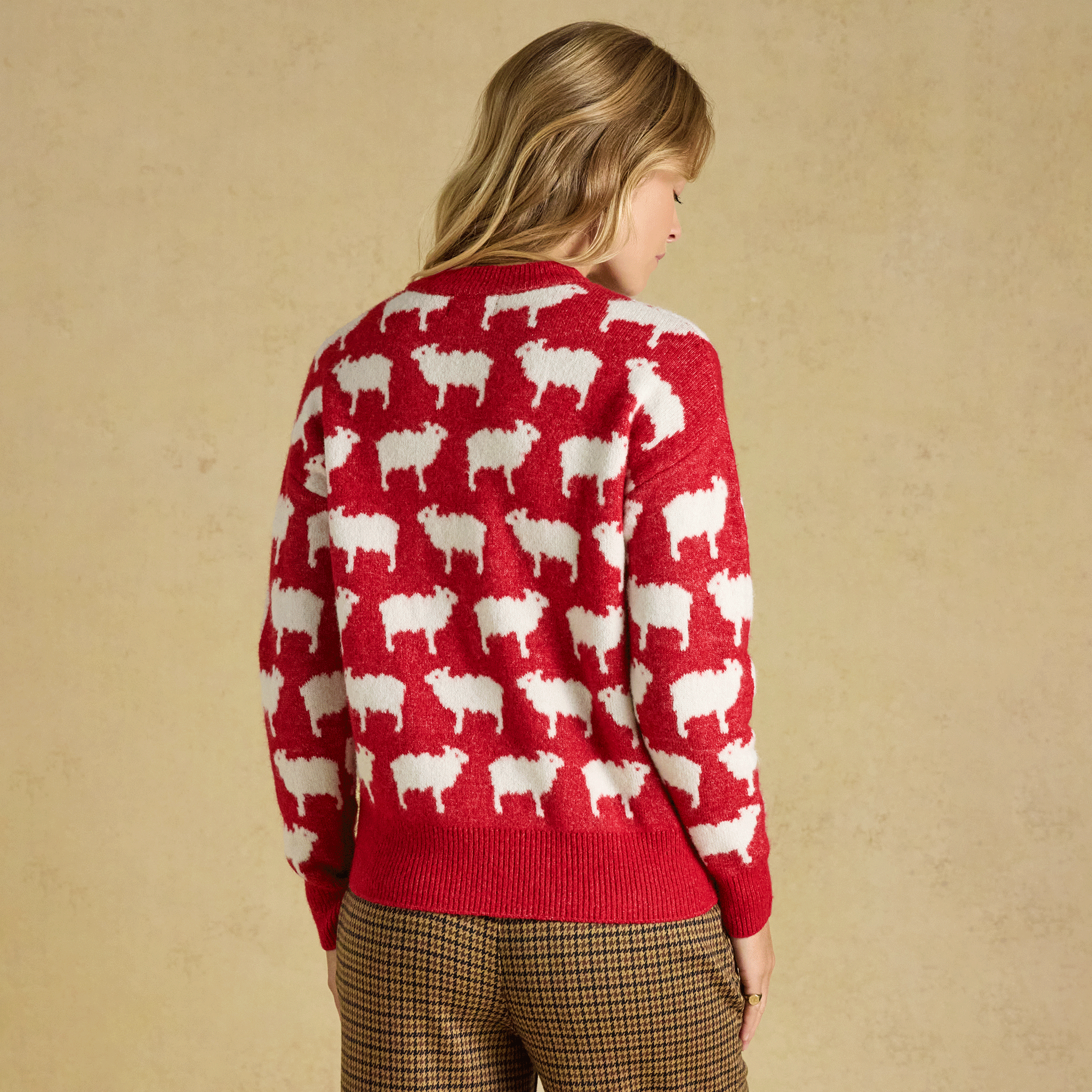 Joules Intarsia Knitted Fleece Navidad Relaxed Fit Crew Neck Jumper Red