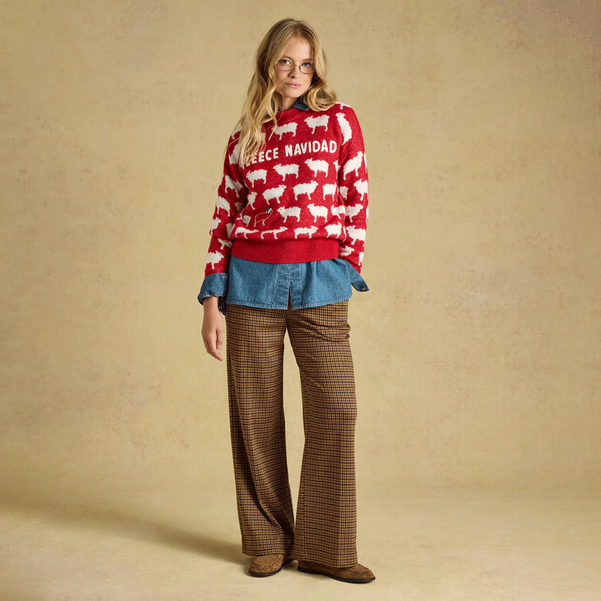 Joules Intarsia Knitted Fleece Navidad Relaxed Fit Crew Neck Jumper Red