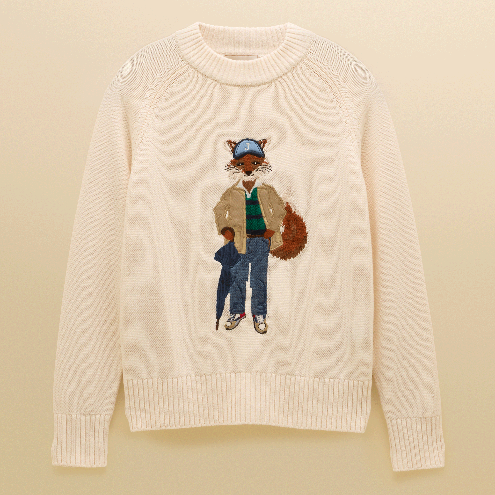 Joules Jonty Intarsia Knitted Crew Neck Jumper in Cream