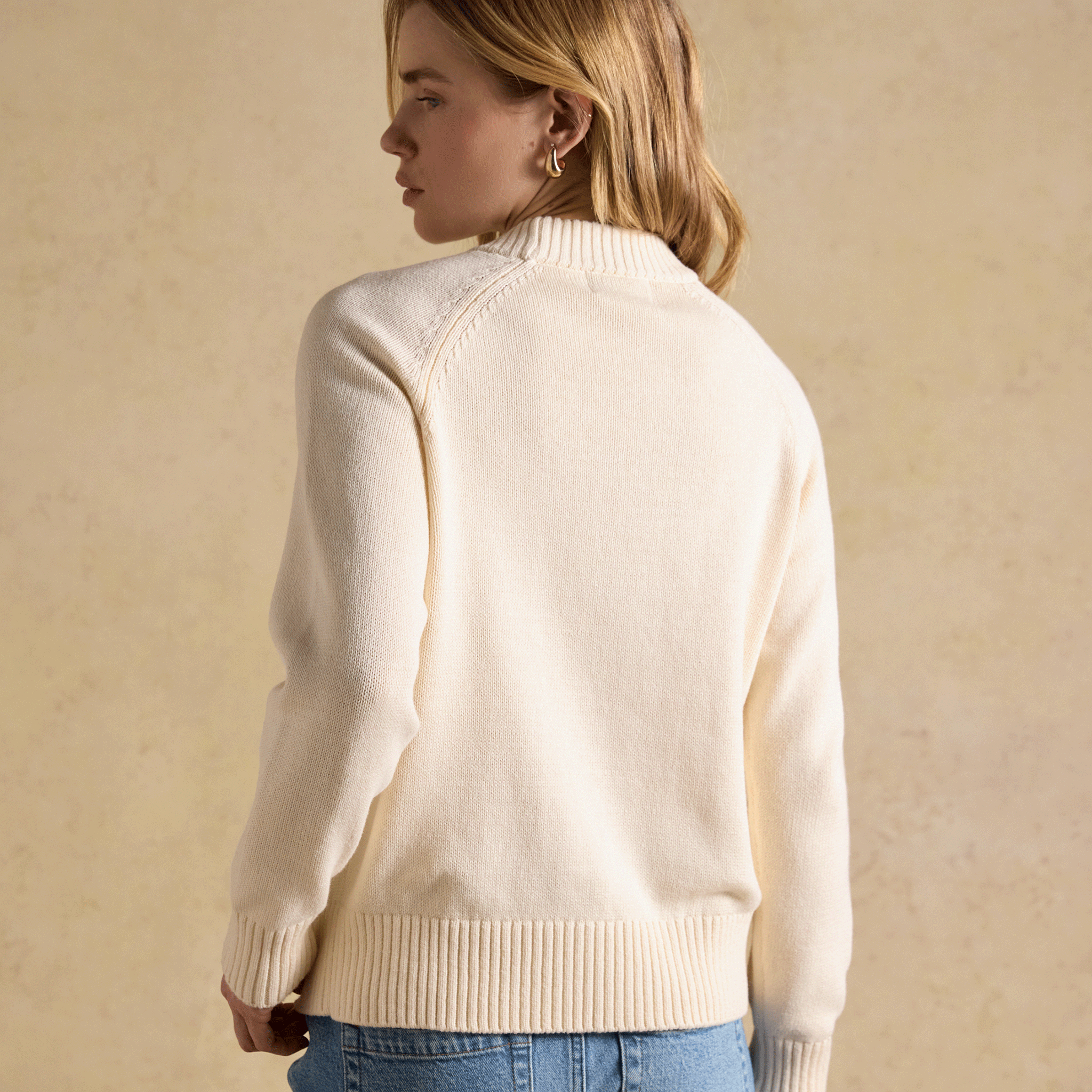 Joules Jonty Intarsia Knitted Crew Neck Jumper in Cream