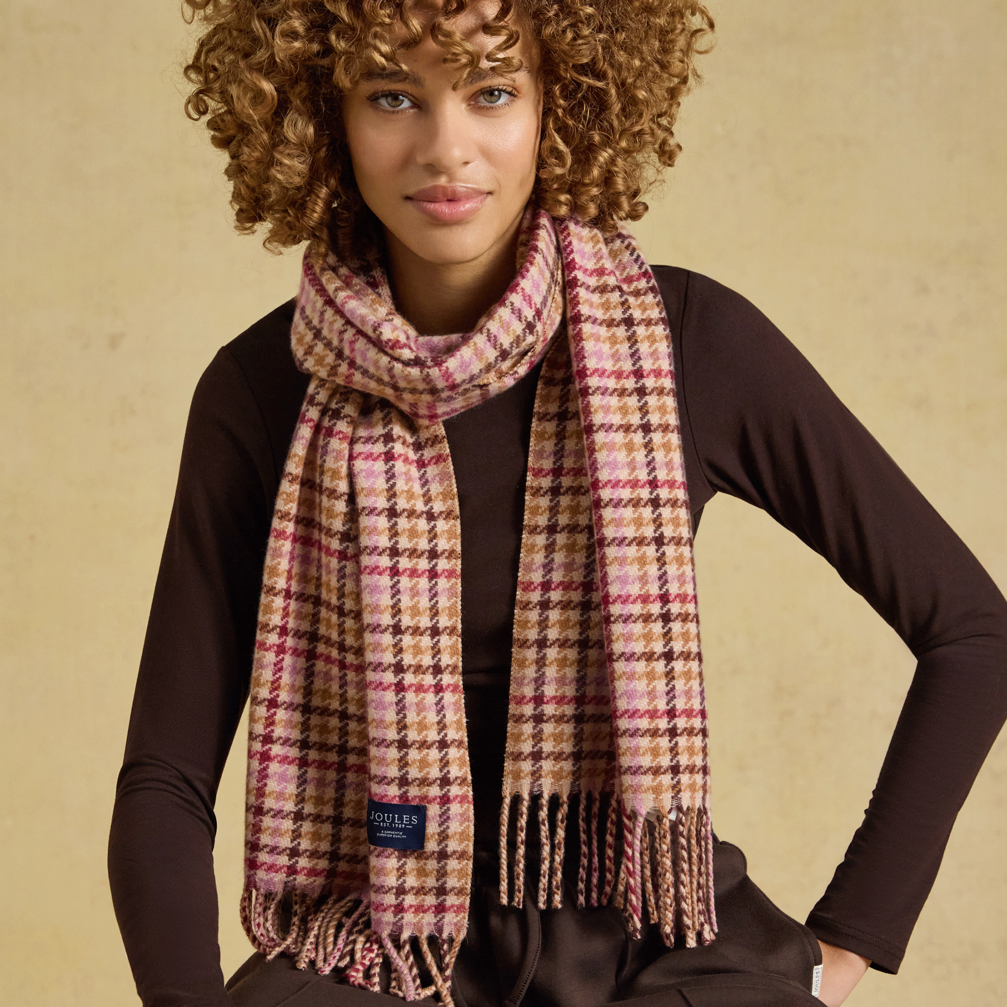 Joules Langtree Scarf Berry Houndstooth