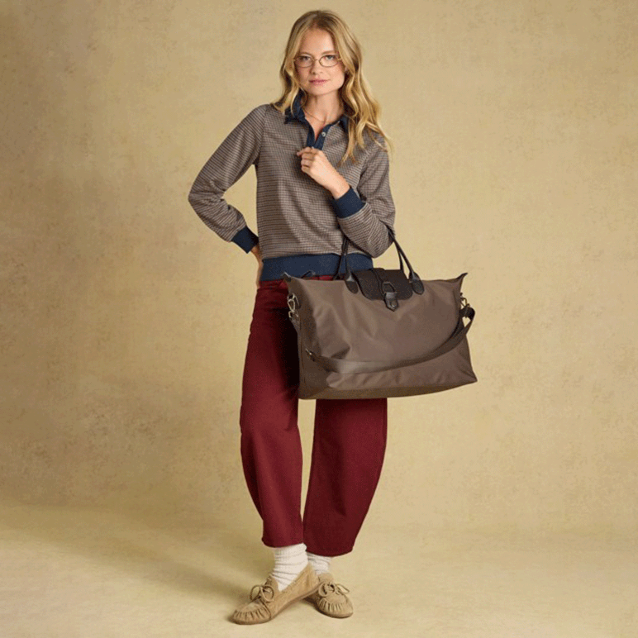 Joules Large Zip Top Weekend Bag Mocha Brown