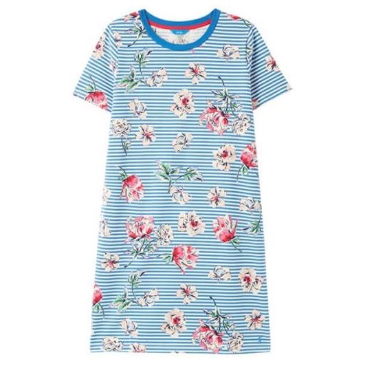 Joules Liberty Print 'A' Line Jersey Dress Blue Floral Stripe 1