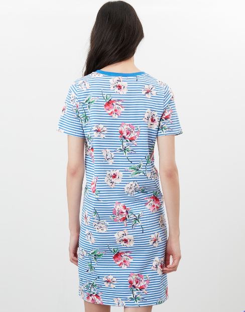 Joules Liberty Print 'A' Line Jersey Dress Blue Floral Stripe 3