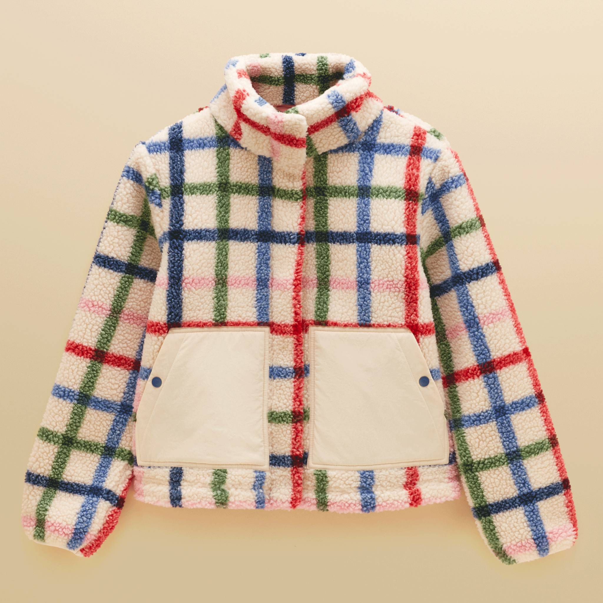 Joules Lottie Zip Through Borg Fleece Cream Check