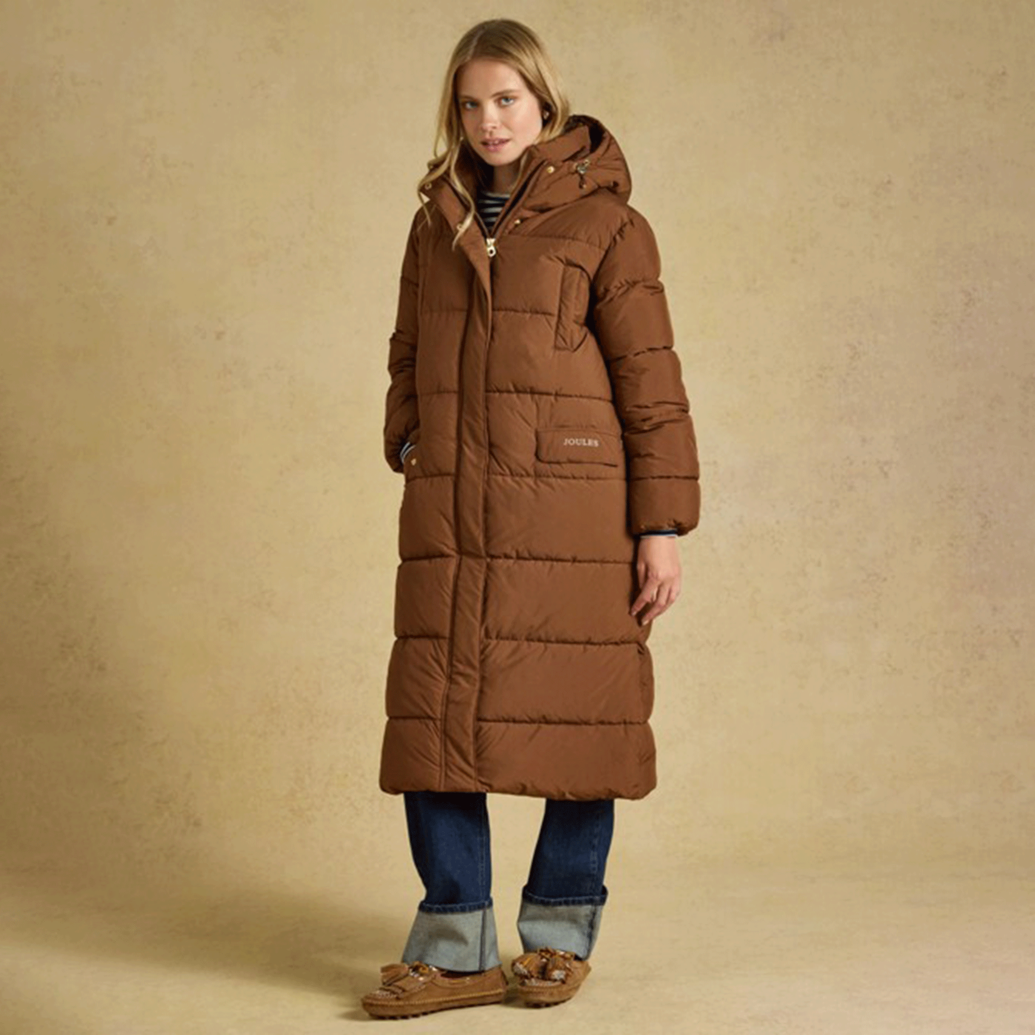 Joules Matchday Longline Oversized Showerproof Coat Toffee Brown