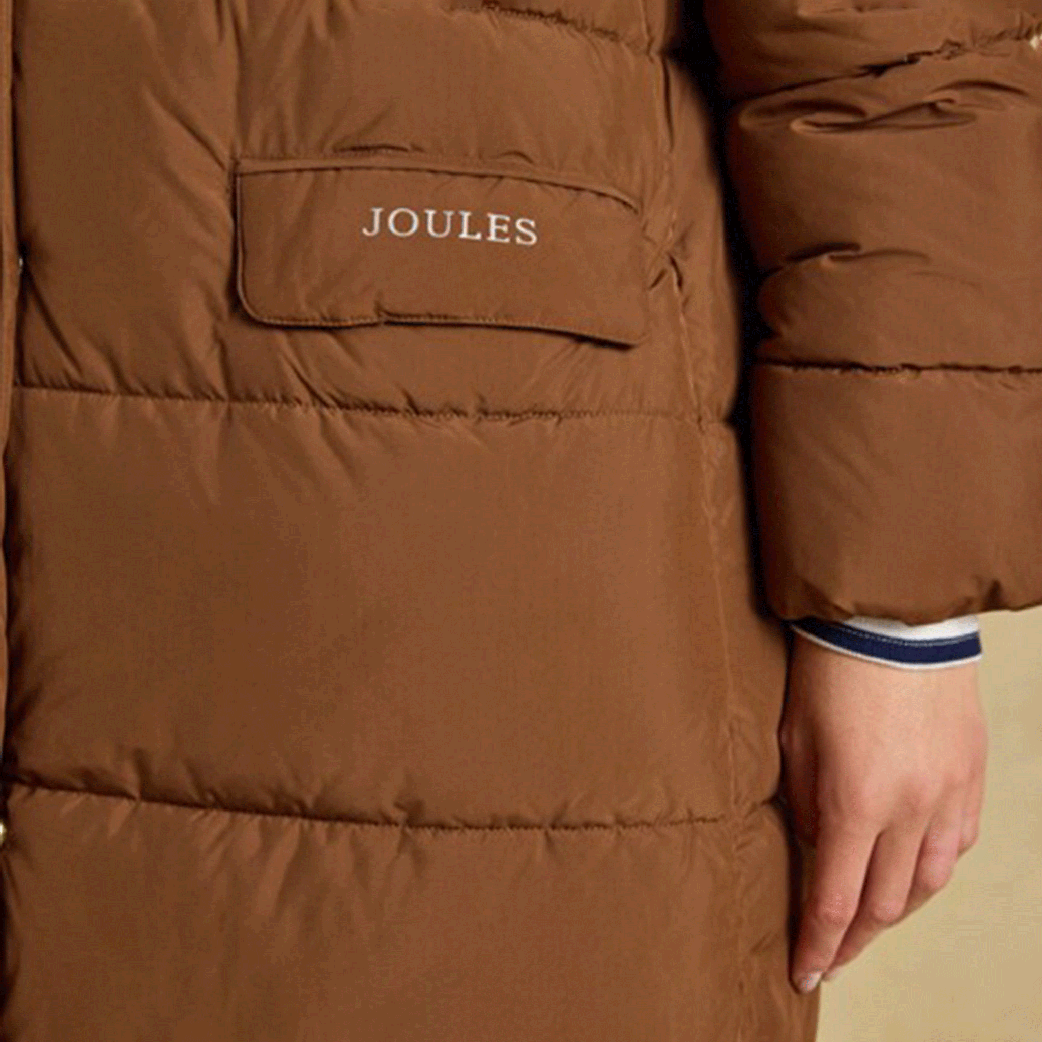 Joules Matchday Longline Oversized Showerproof Coat Toffee Brown