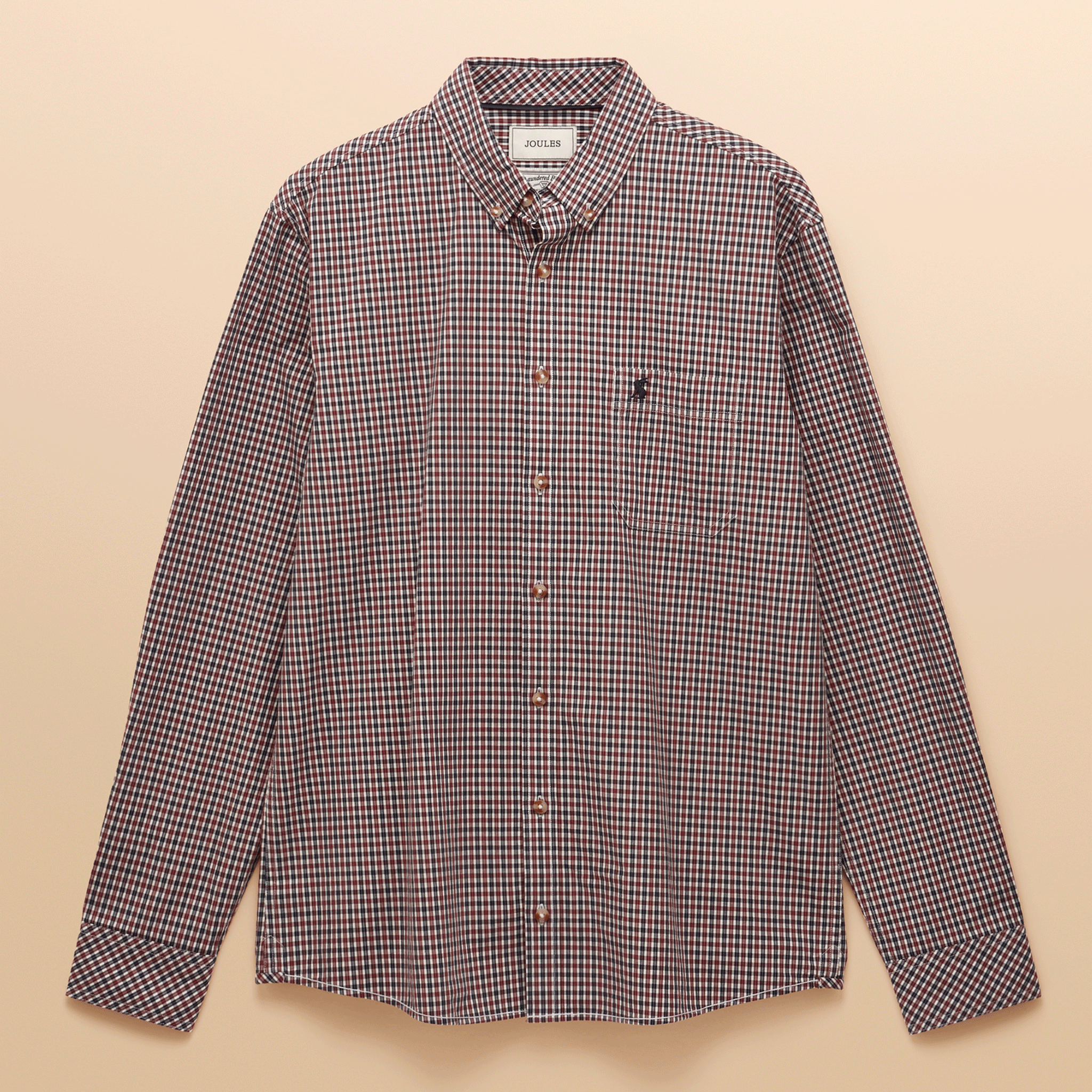 Joules Men's Cotton Poplin Gingham Shirt Burgundy Red