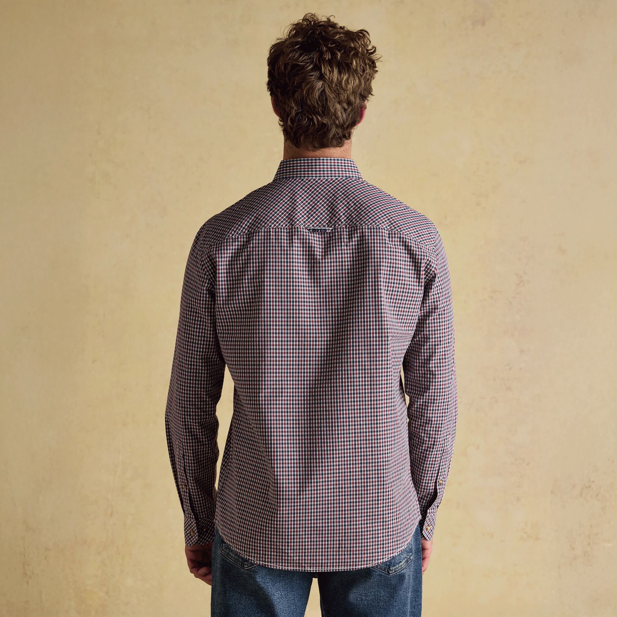 Joules Men's Cotton Poplin Gingham Shirt Burgundy Red