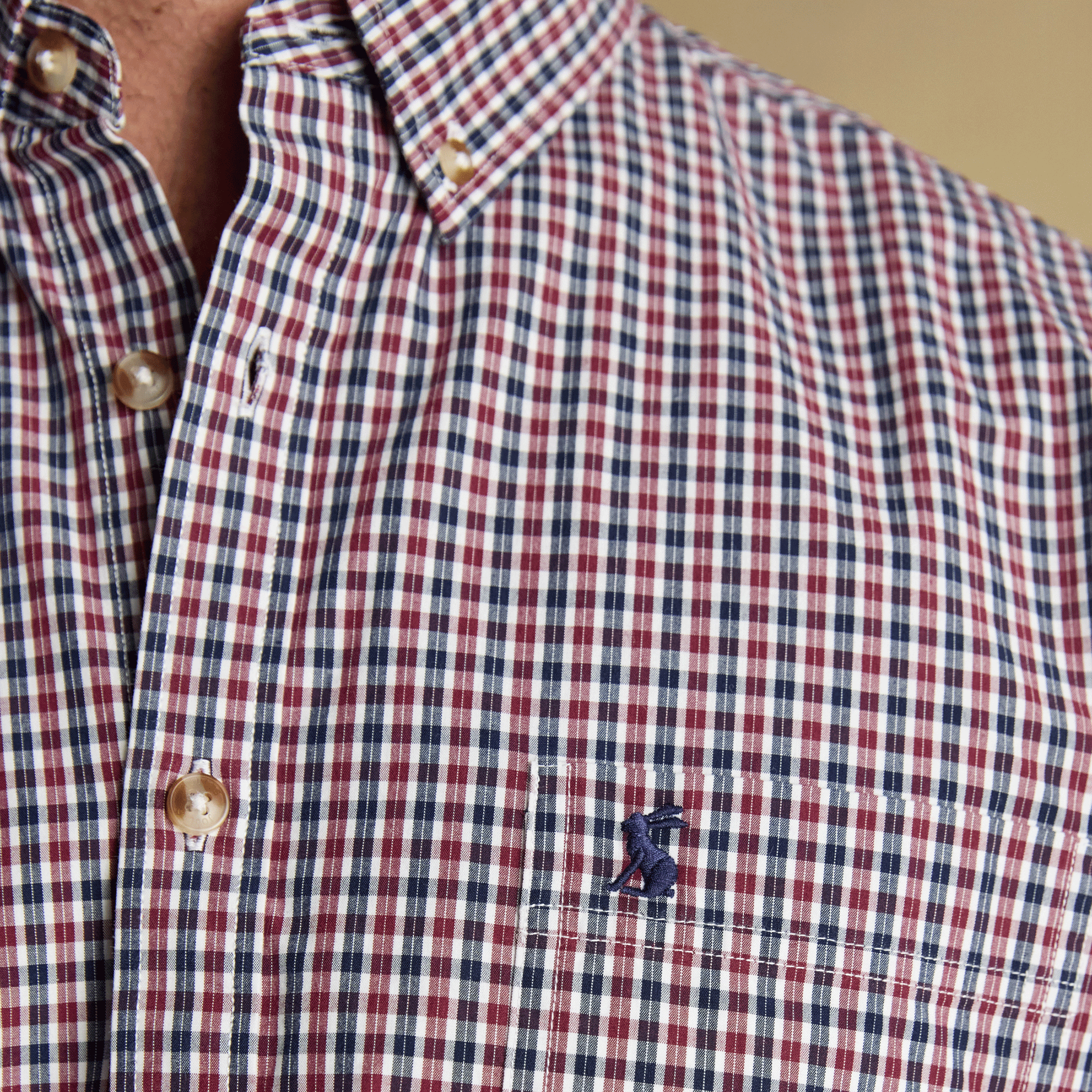 Joules Men's Cotton Poplin Gingham Shirt Burgundy Red