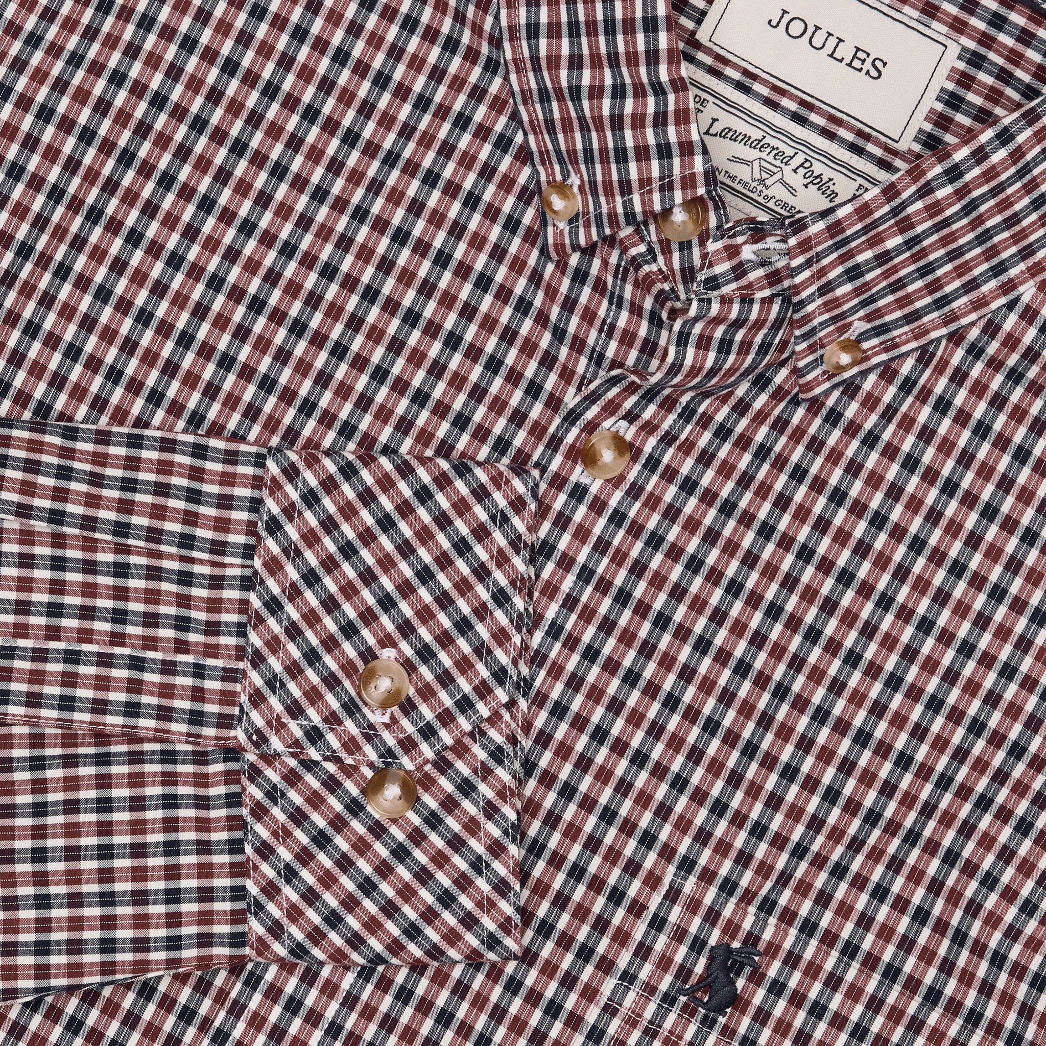 Joules Men's Cotton Poplin Gingham Shirt Burgundy Red