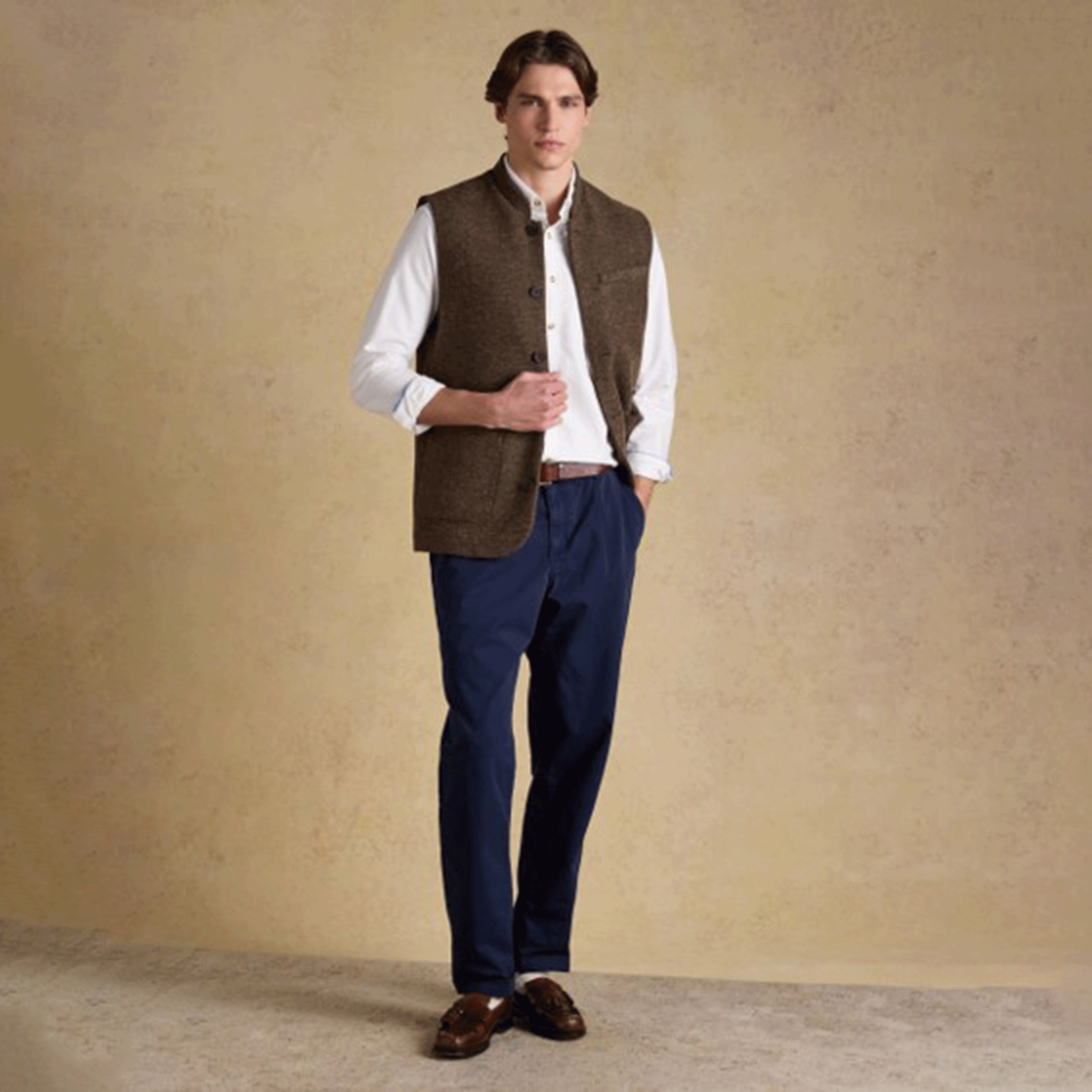 Joules Men's Tweed Gilet Brown