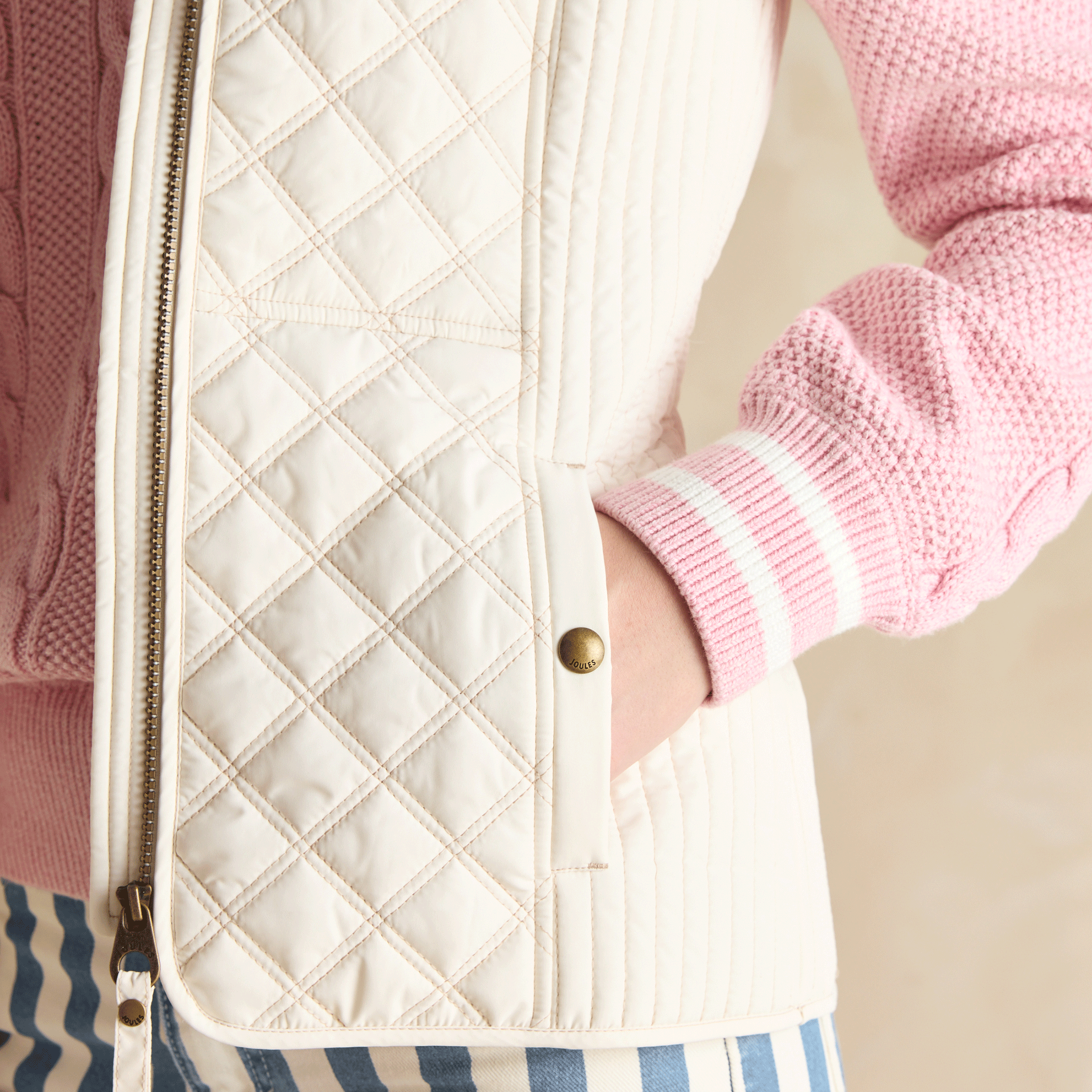 Joules Minx Showerproof Diamond Quilted Gilet Cream