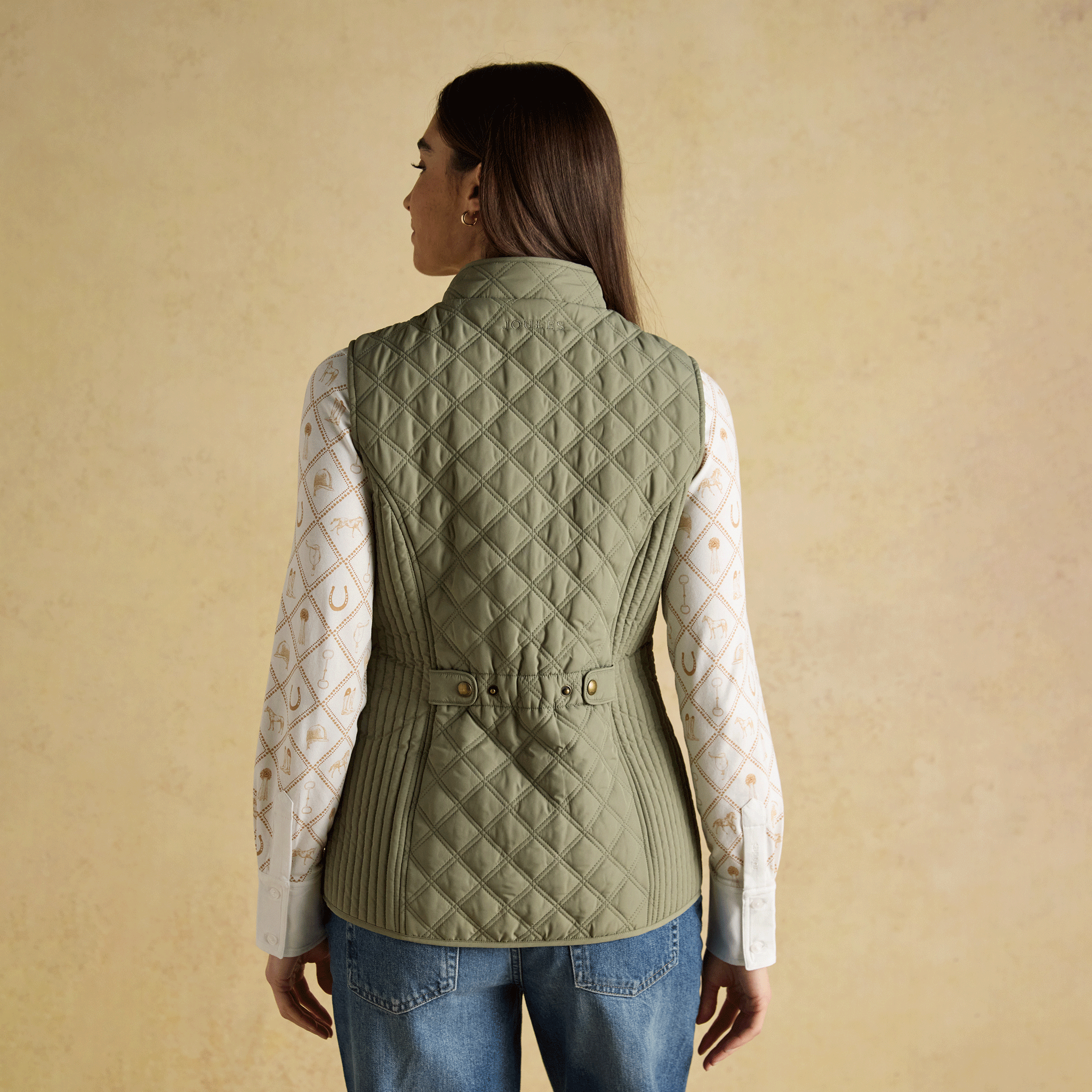 Joules Minx Showerproof Diamond Quilted Gilet Green