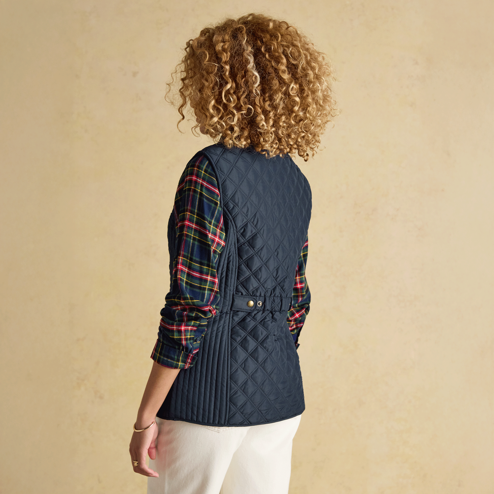Joules Minx Showerproof Diamond Quilted Gilet with Adjustable Waist Navy Blue