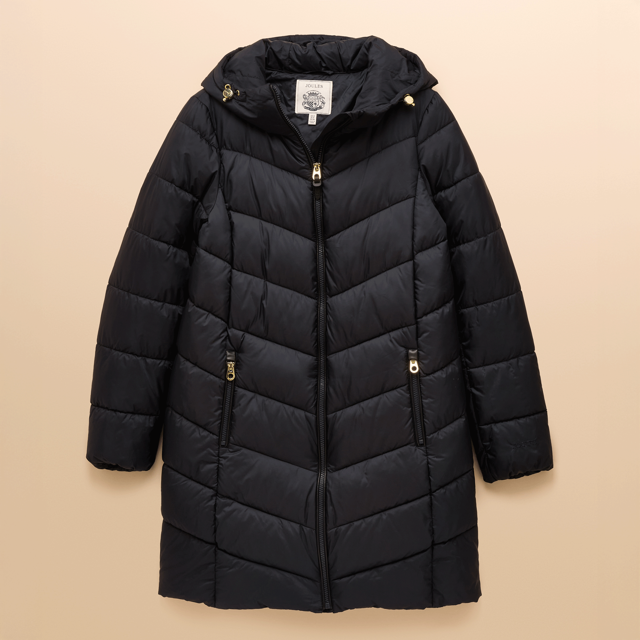 Joules Moorsdale Mid Length Showerproof Padded Coat with Hood Navy