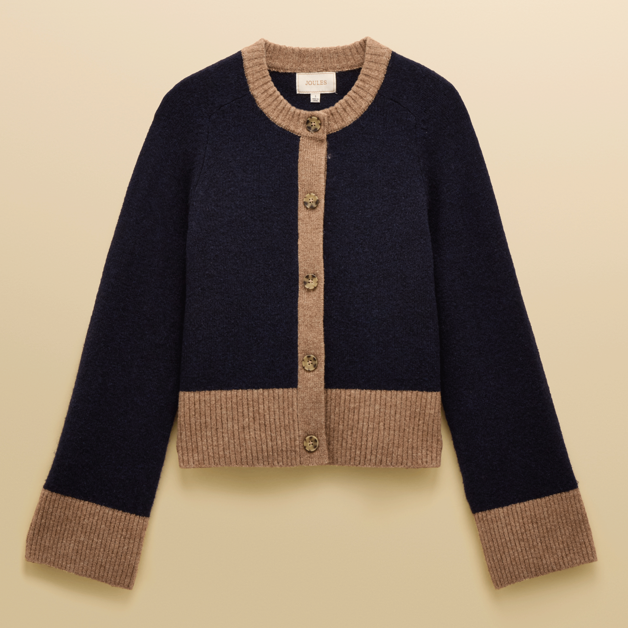 Joules Nora Knitted Round Neck Cardigan Navy-Tan