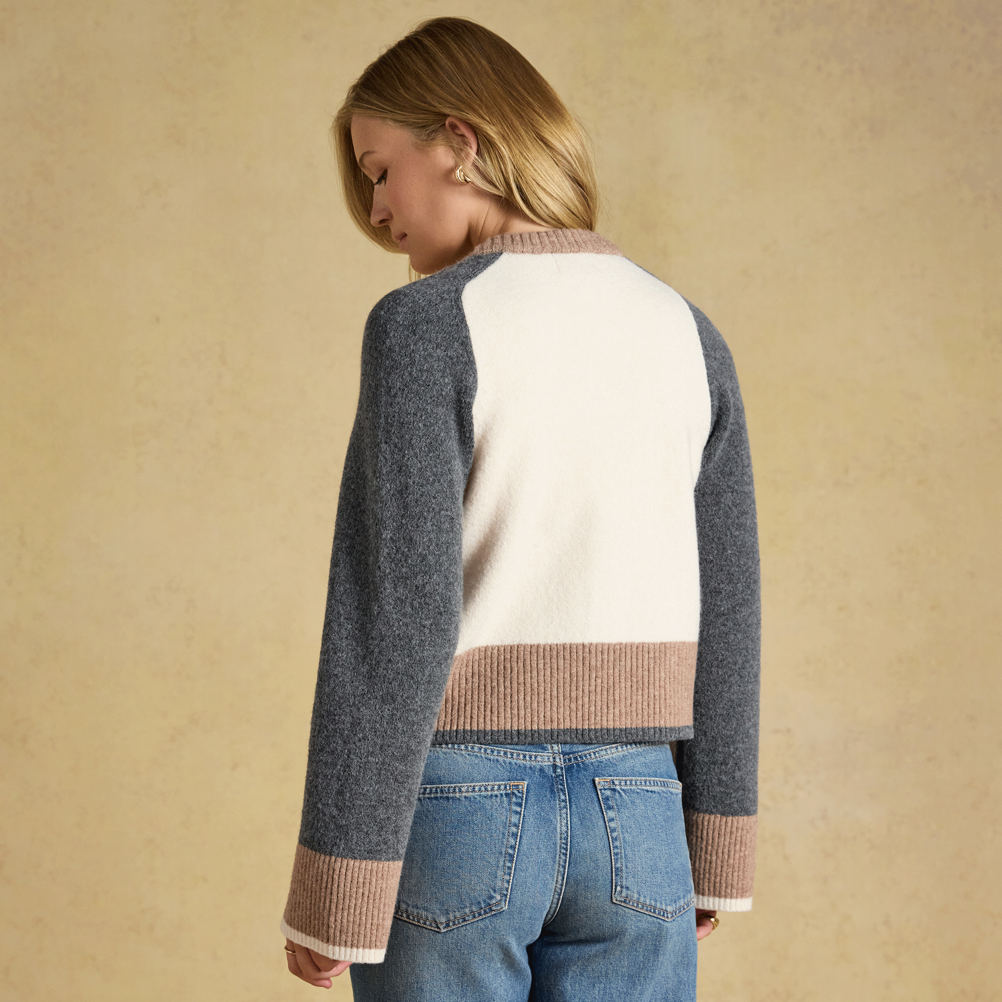 Joules Nora Women’s Colourblock Knitted Cardigan Cream, Tan & Charcoal