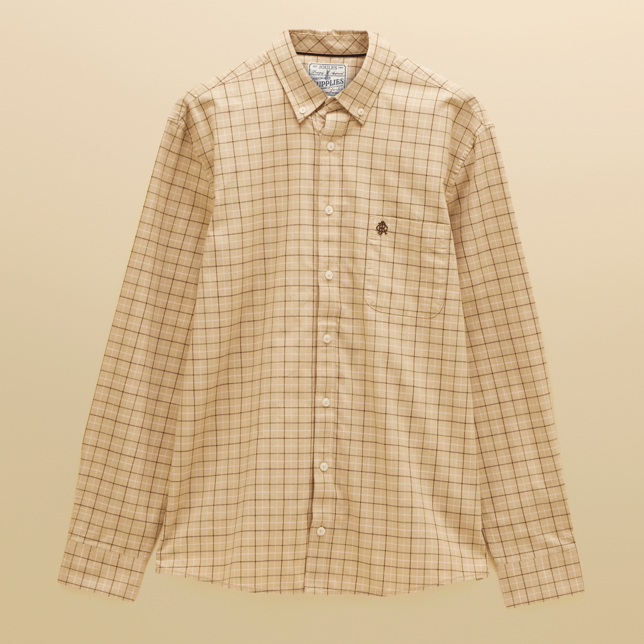 Joules Oxford Men's Classic Fit Checked Shirt Oatmeal