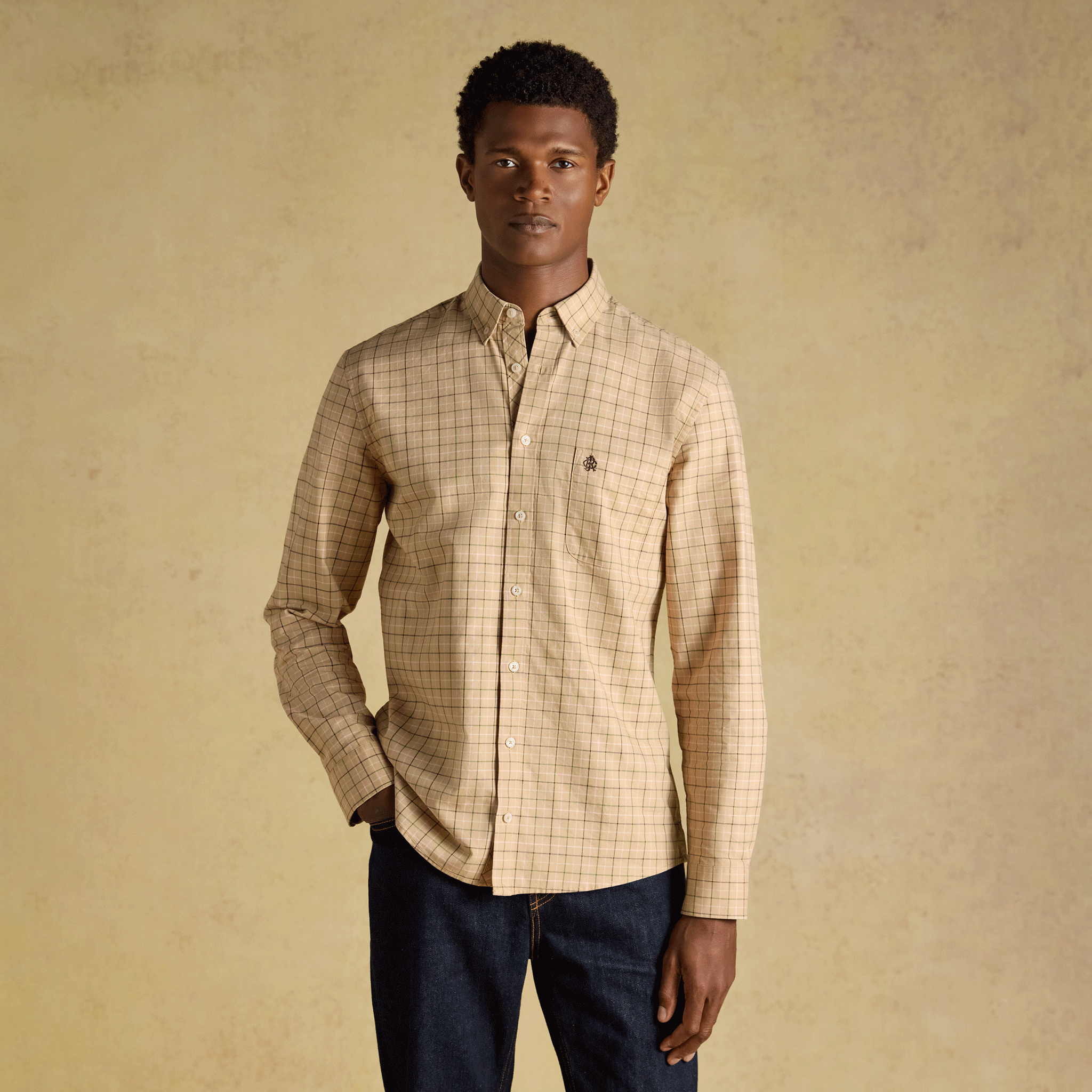 Joules Oxford Men's Classic Fit Checked Shirt Oatmeal