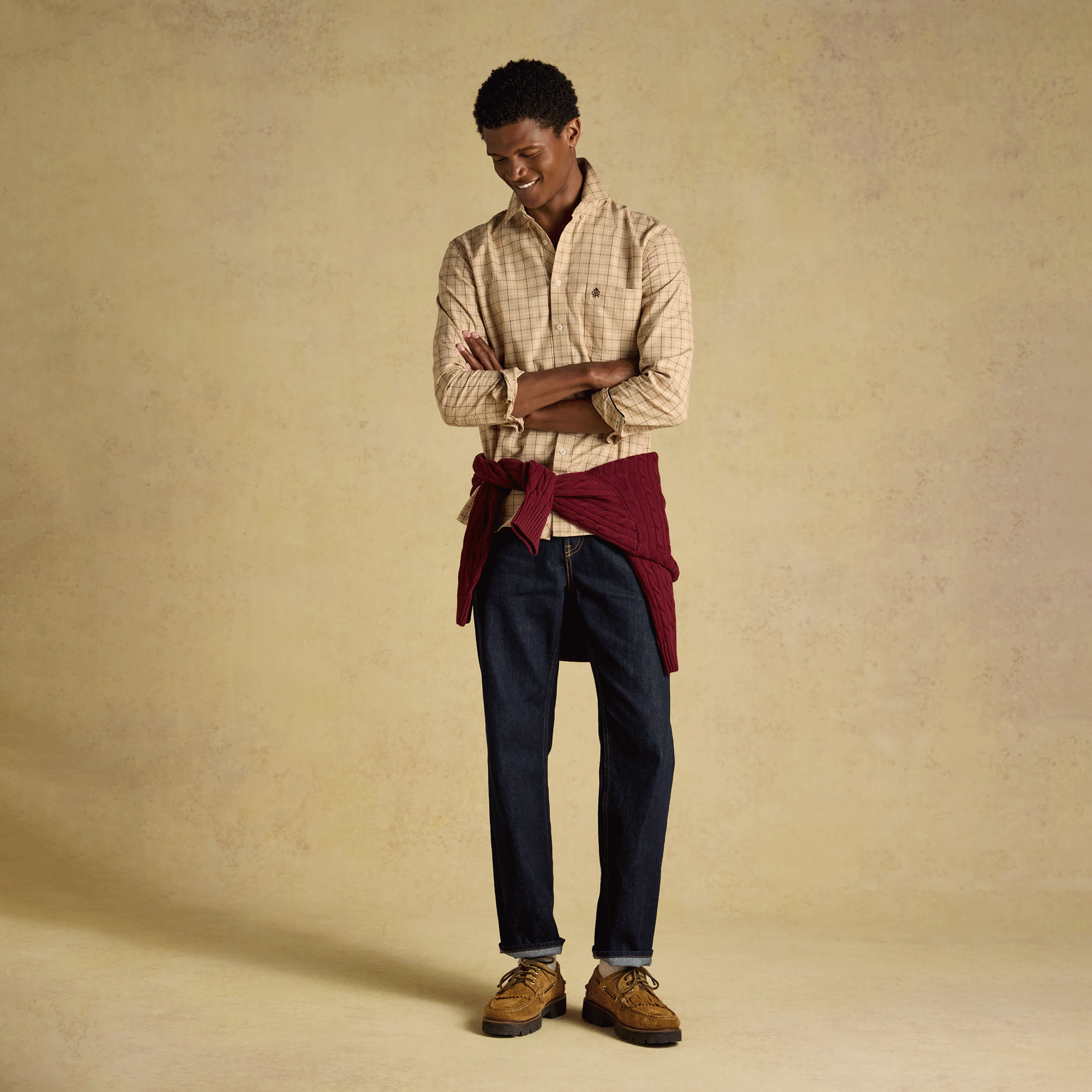Joules Oxford Men's Classic Fit Checked Shirt Oatmeal