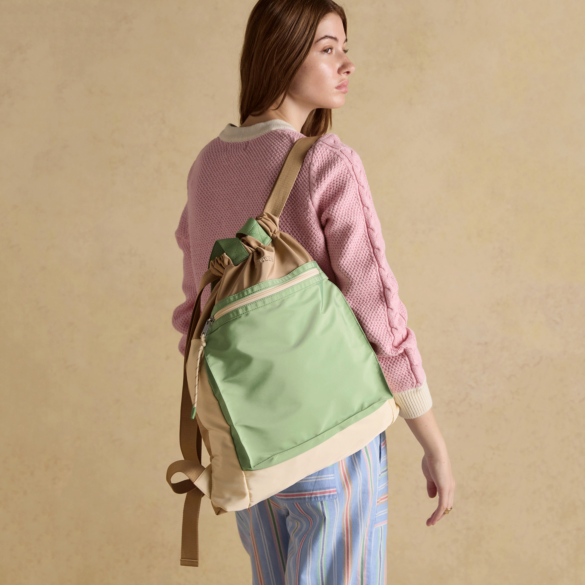 Joules Peplow Rucksack in Green and Ecru