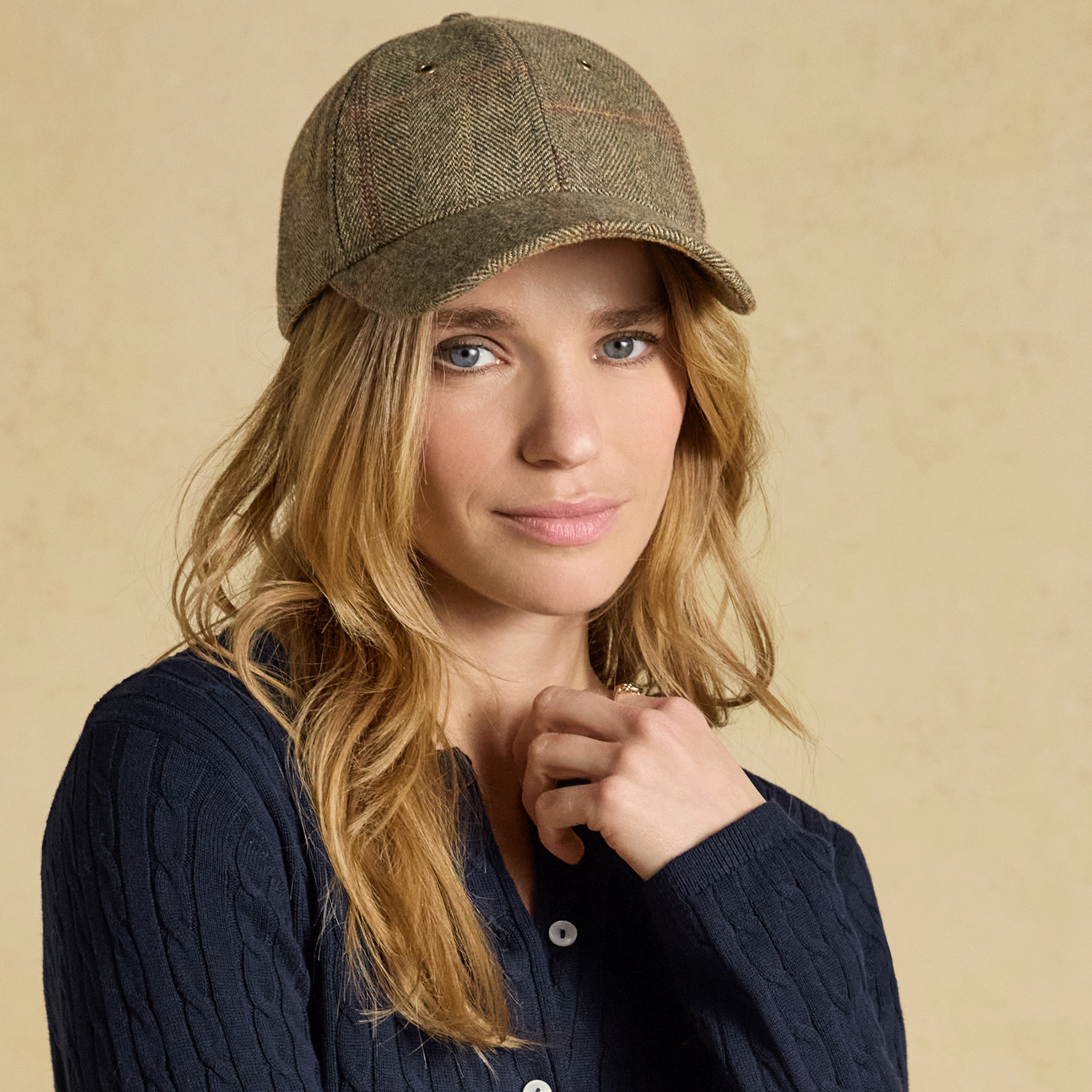 Joules Perry Tweed Baseball Cap Khaki