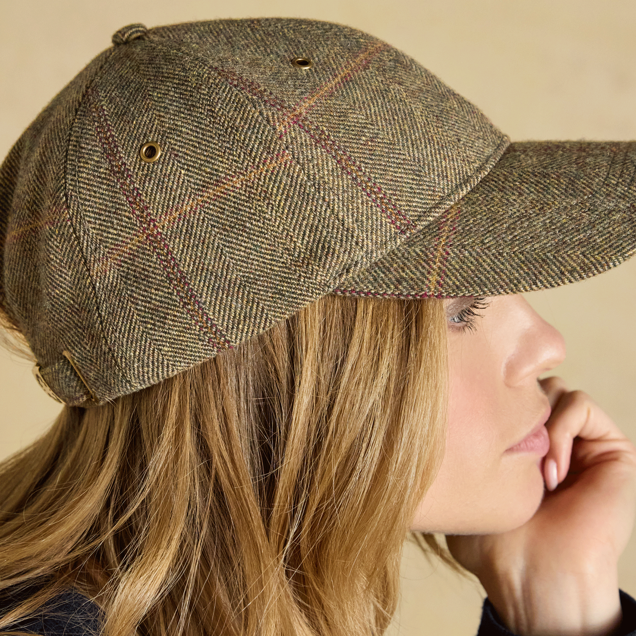 Joules Perry Tweed Baseball Cap Khaki
