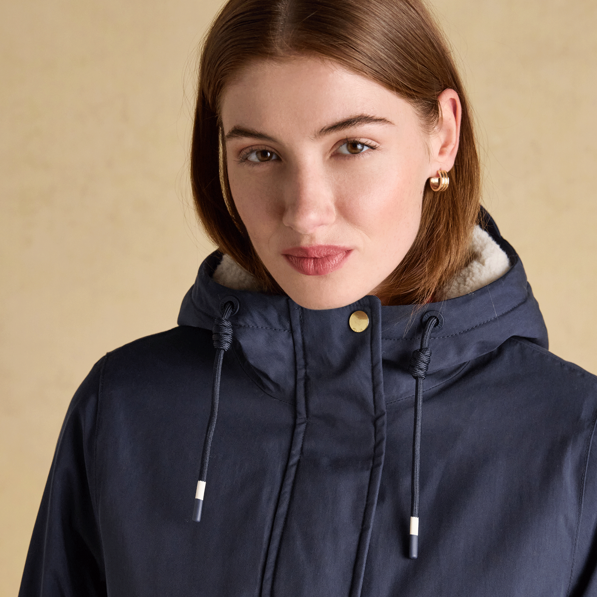 Joules Portwell Cosy Fleece Lined Waterproof Raincoat with Hood Navy