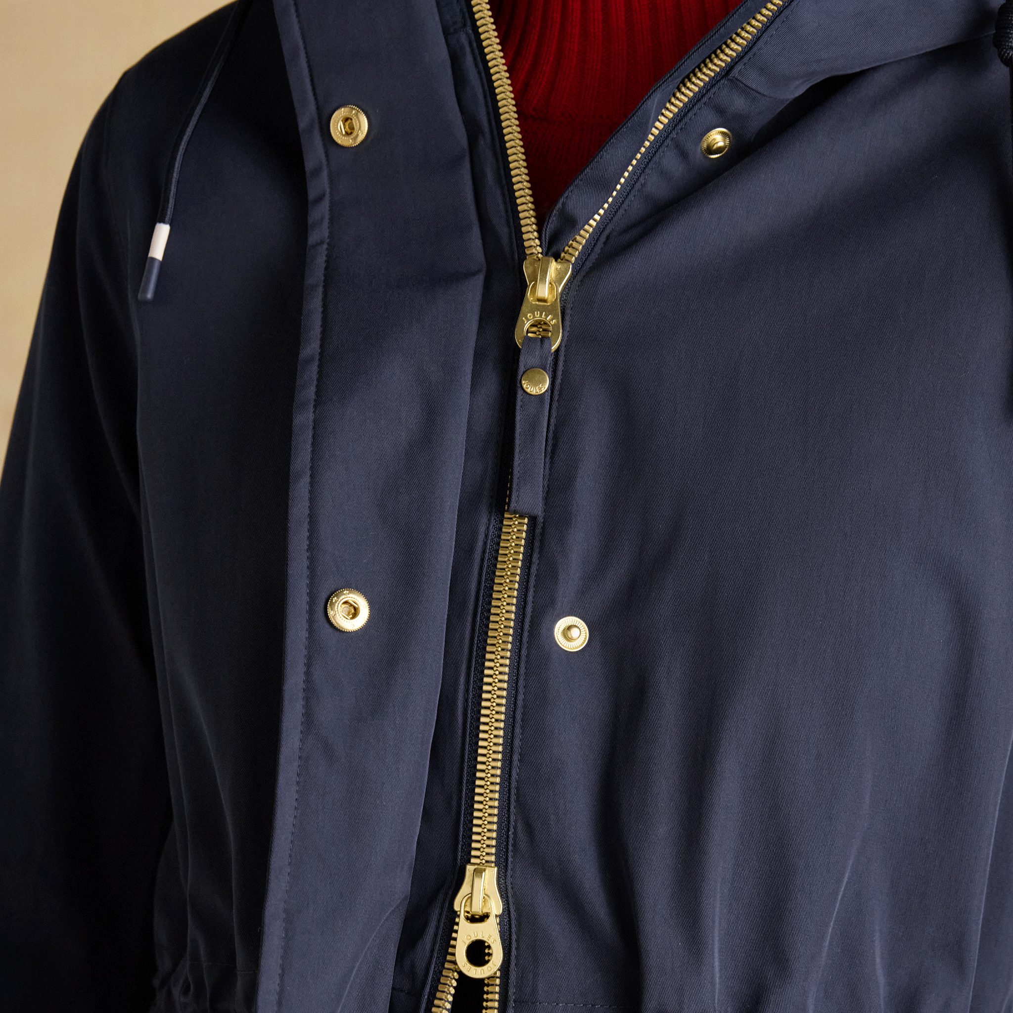 Joules Portwell Cosy Fleece Lined Waterproof Raincoat with Hood Navy