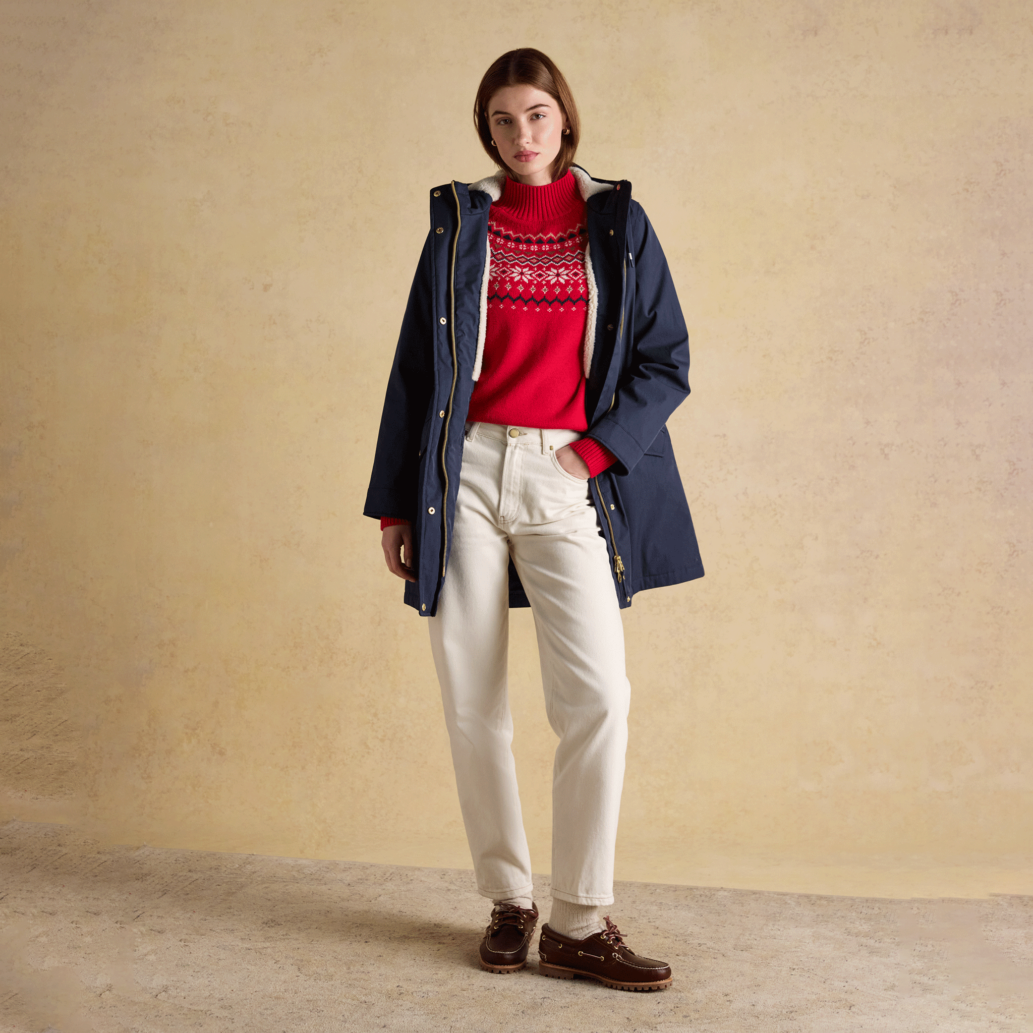 Joules Portwell Cosy Fleece Lined Waterproof Raincoat with Hood Navy