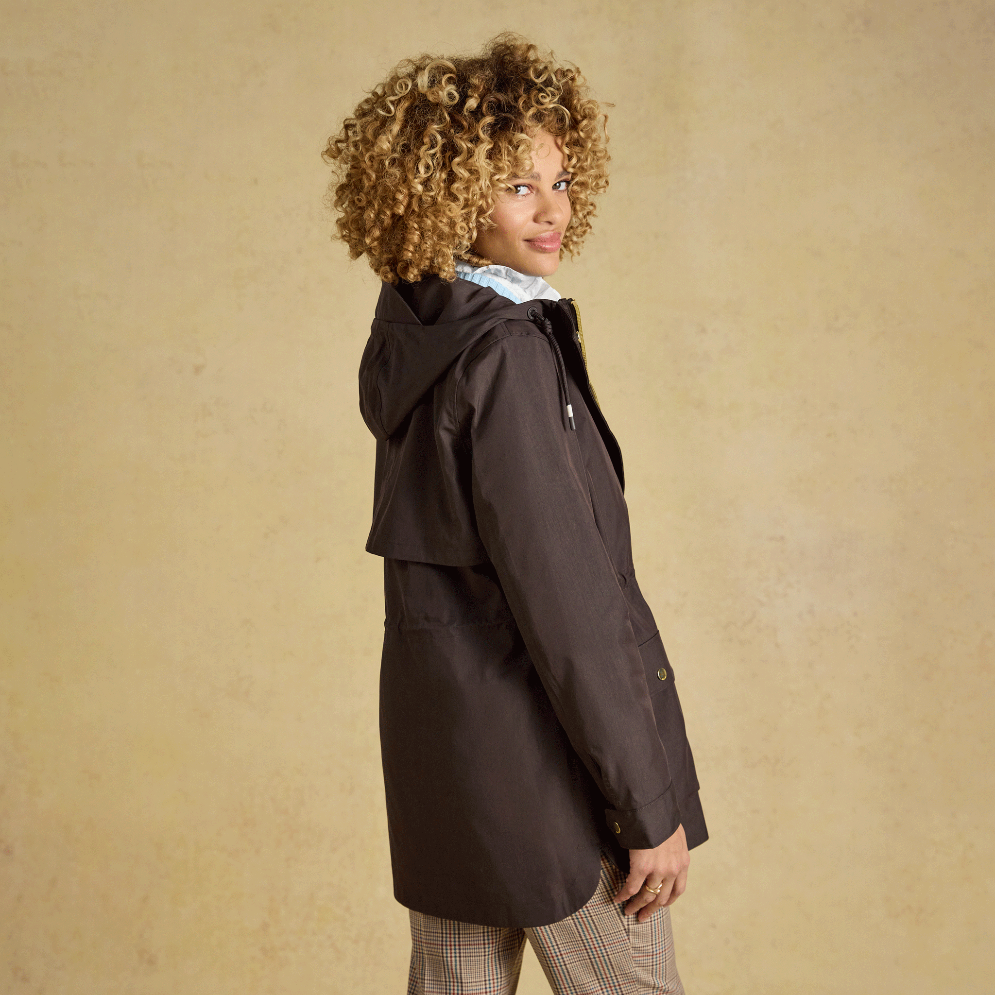 Joules Portwell Waterproof Raincoat with Hood Chocolate Brown