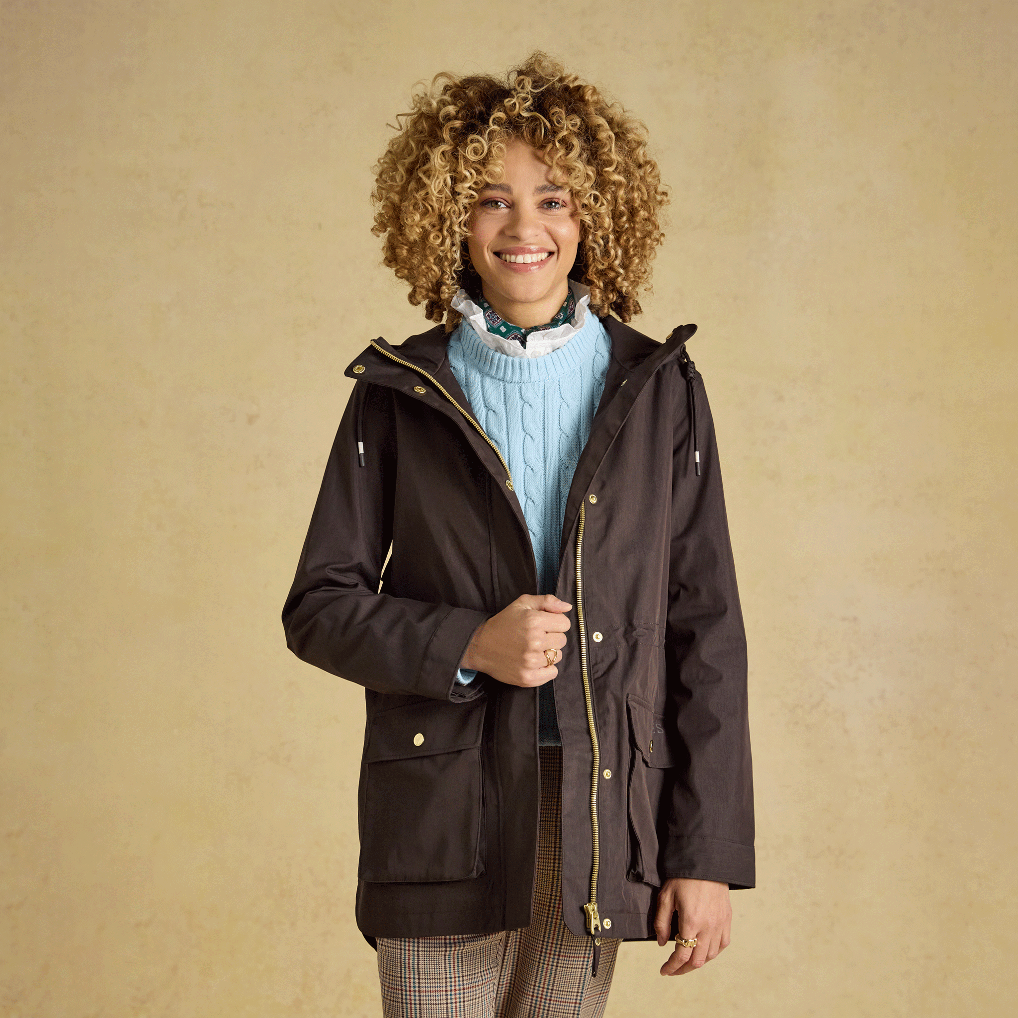 Joules Portwell Waterproof Raincoat with Hood Chocolate Brown