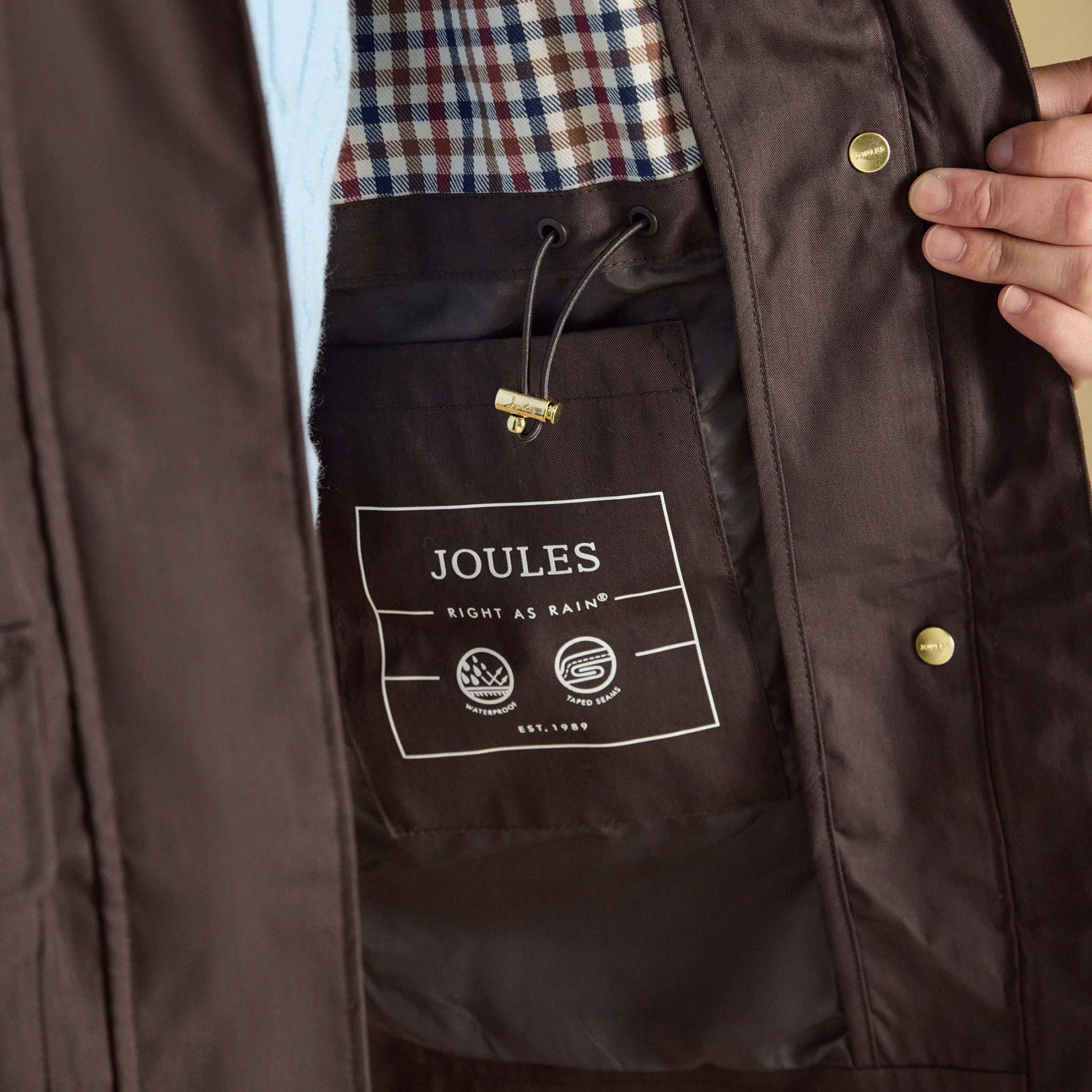 Joules Portwell Waterproof Raincoat with Hood Chocolate Brown