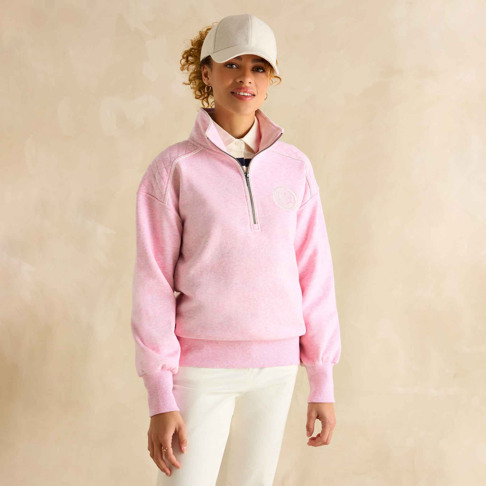 Joules Racquet Cotton Marl Half Zip Sweatshirt Pink