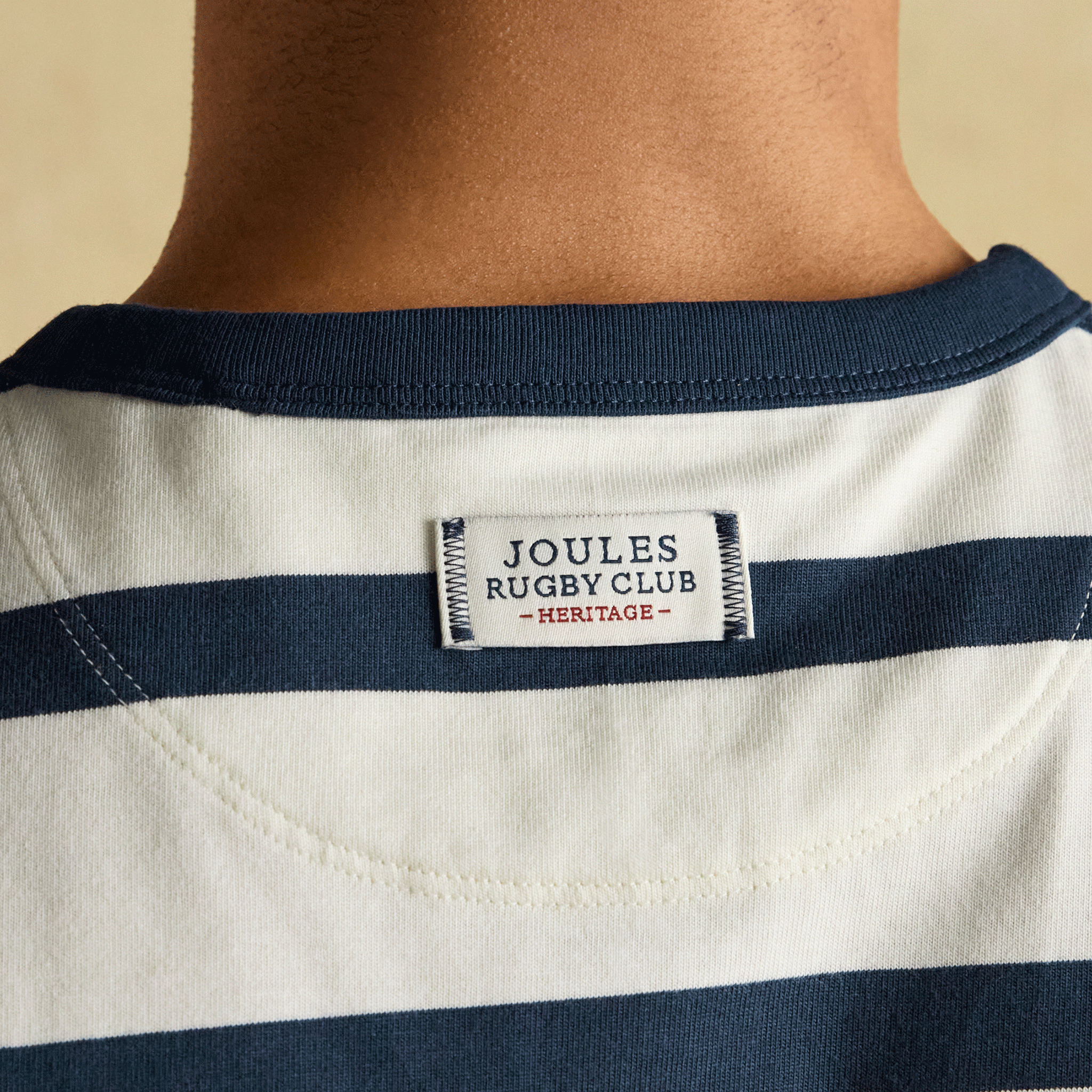 Joules Rugby Club Stripe Crew Neck T-Shirt in Navy & White