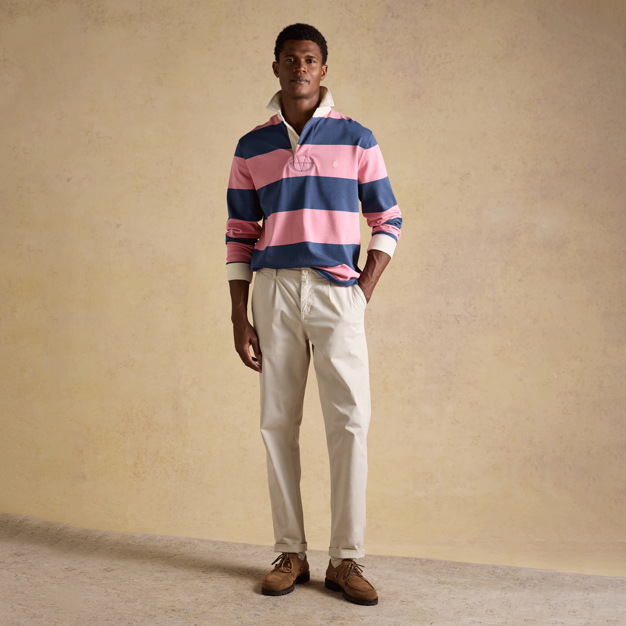 Joules Rugby Club Striped Long Sleeve Shirt in Pink & Blue