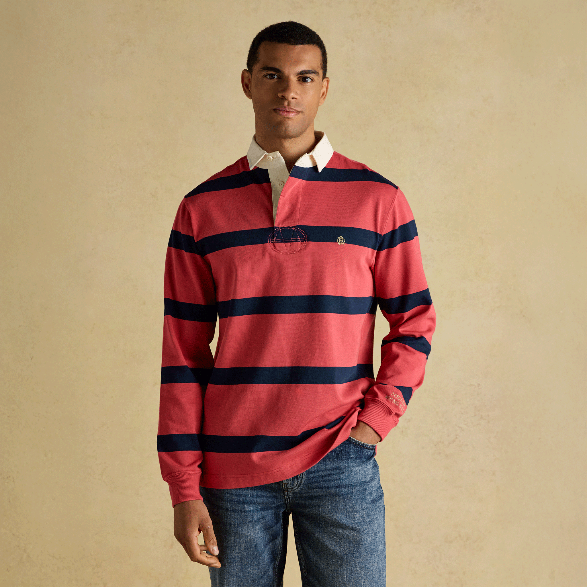 Joules Rugby Club Striped Long Sleeve Shirt in Red