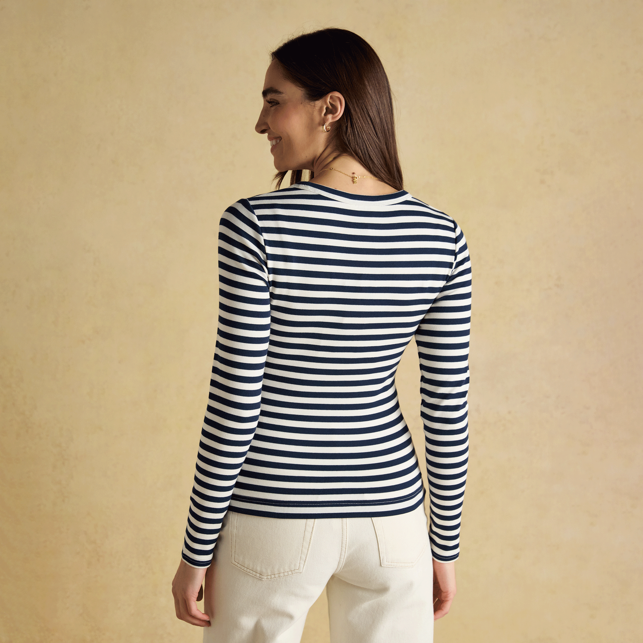 Joules Sophie Long Sleeved Fitted Top Navy Striped