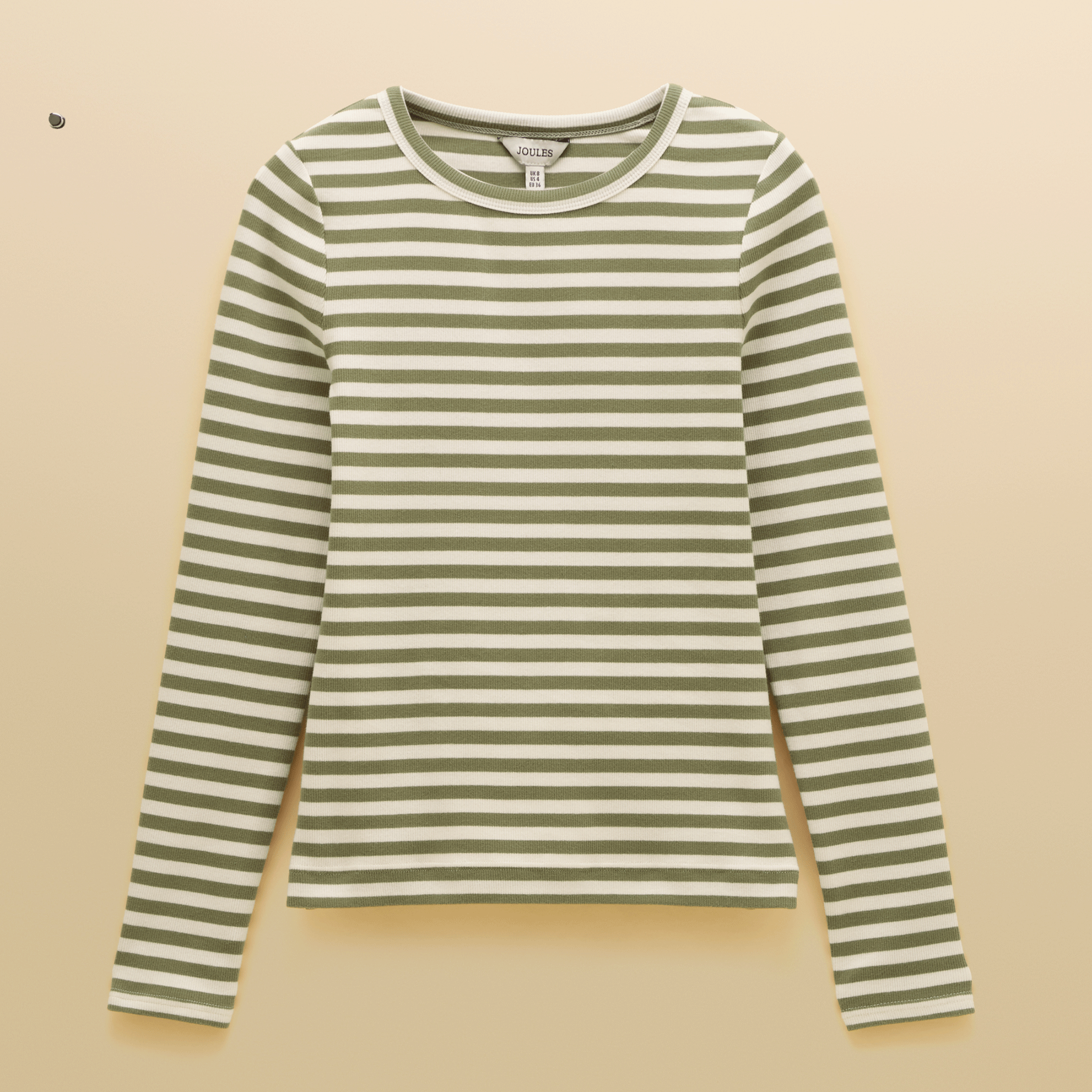 Joules Sophie Long Sleeved Striped Ribbed Fitted T-Shirt Khaki Green