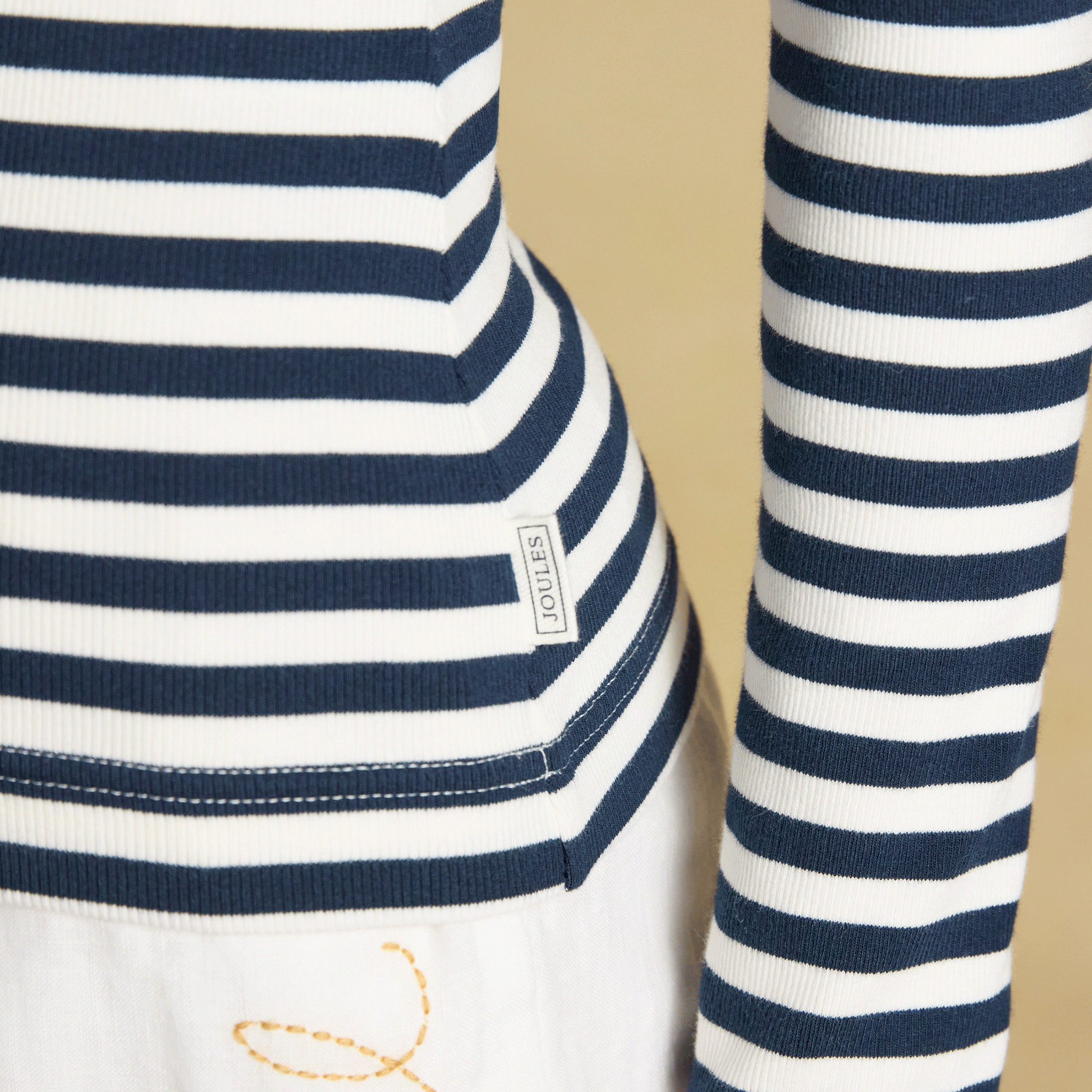 Joules Sophie Long Sleeved Striped Ribbed Fitted T-Shirt Navy-Creme