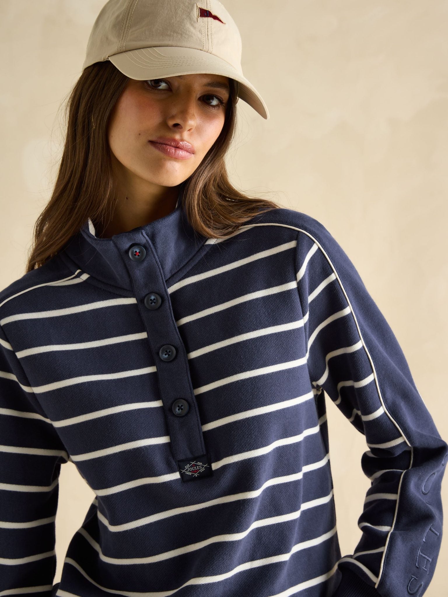 Joules Southwold Button Down Striped Sweatshirt Navy-White 3