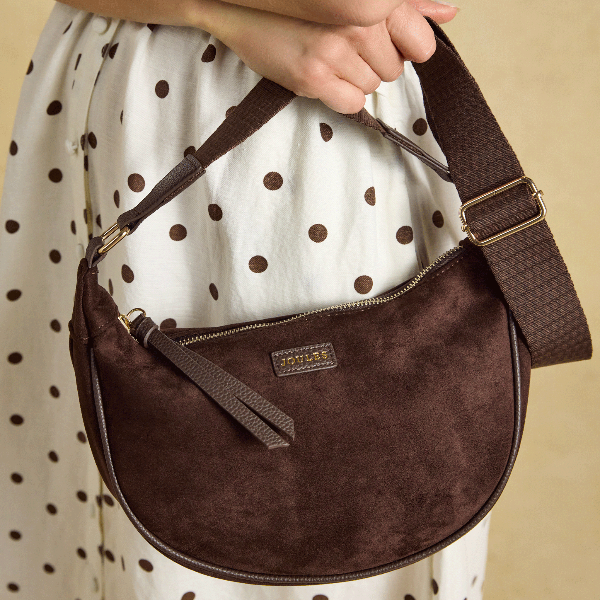 Joules Suedette Moon Cross Body Bag Chocolate Brown