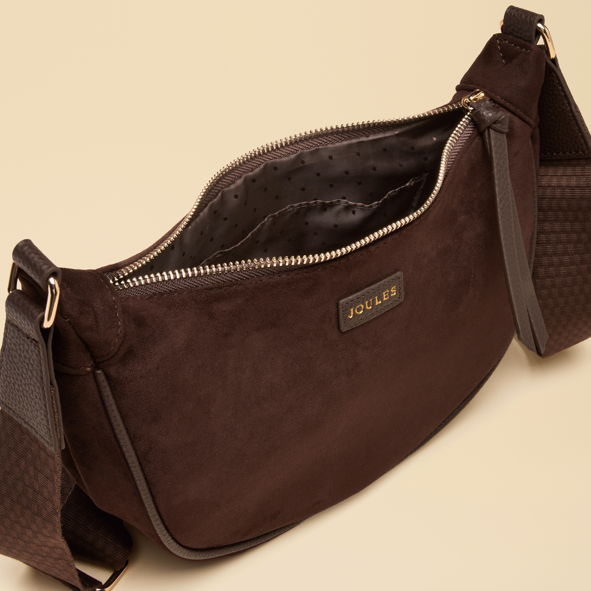 Joules Suedette Moon Cross Body Bag Chocolate Brown