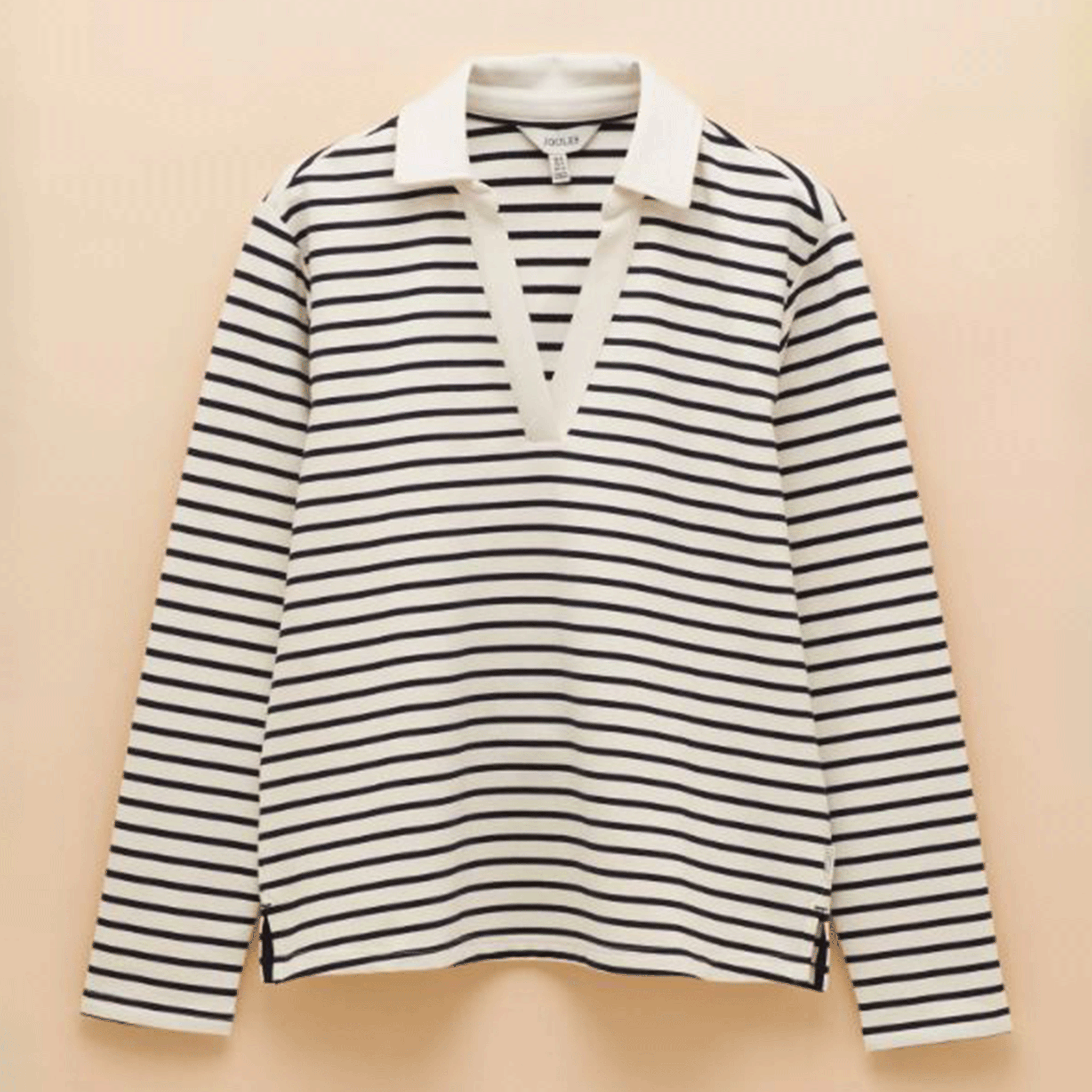 Joules Tallie Combed Cotton Slub Collared Top in Navy & Cream