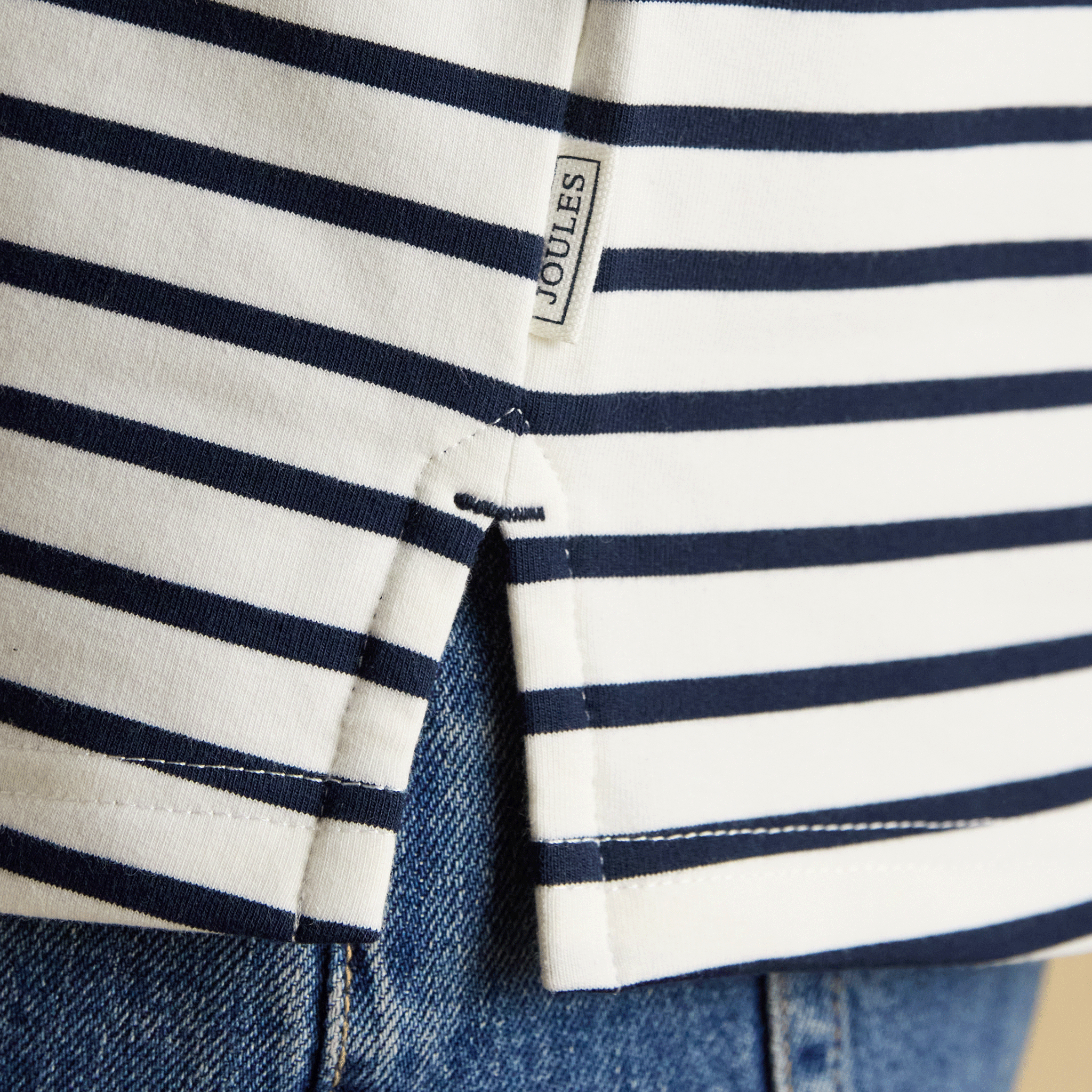 Joules Tallie Combed Cotton Slub Collared Top in Navy & Cream
