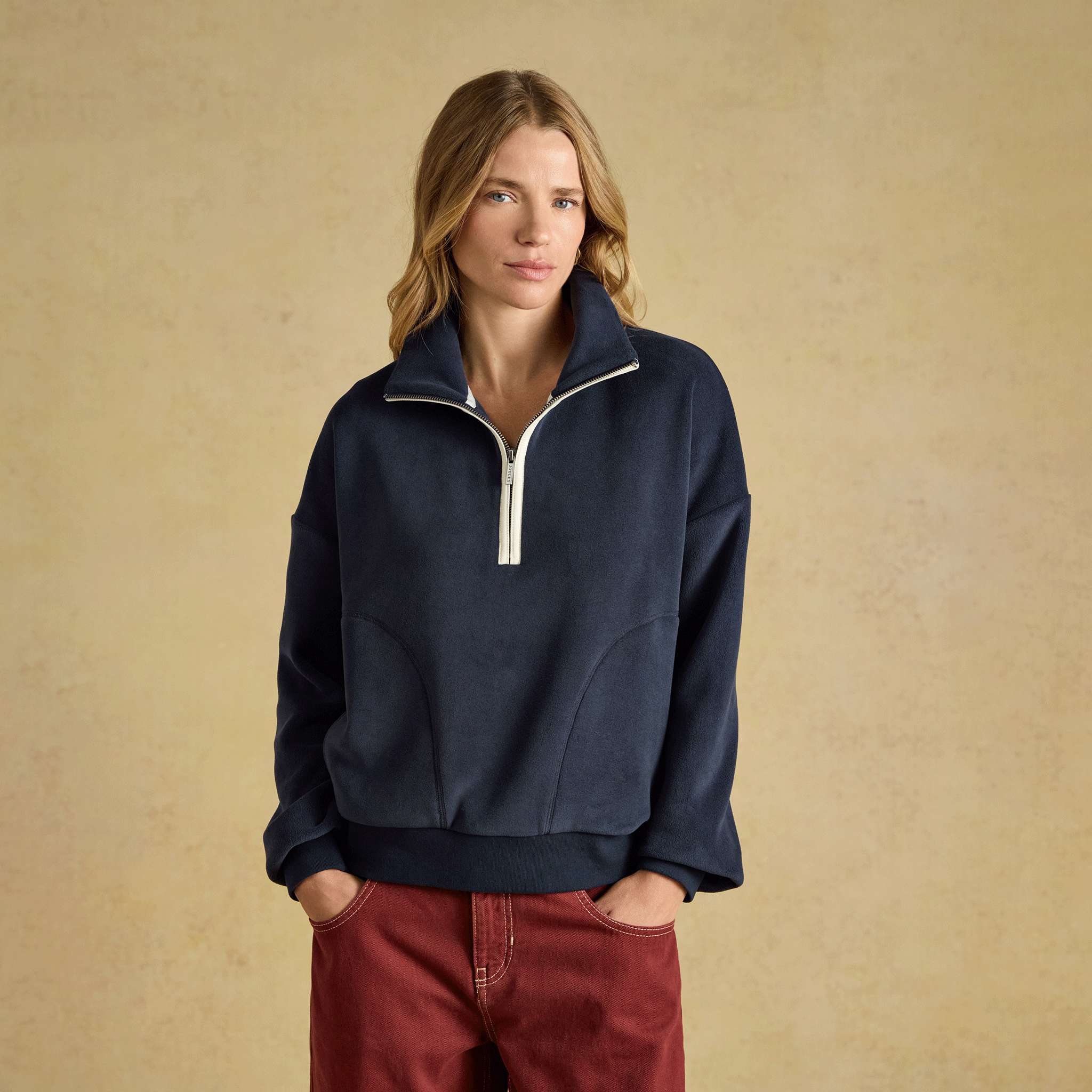 Joules Velvet Quarter Zip Funnel Neck Fleece Navy